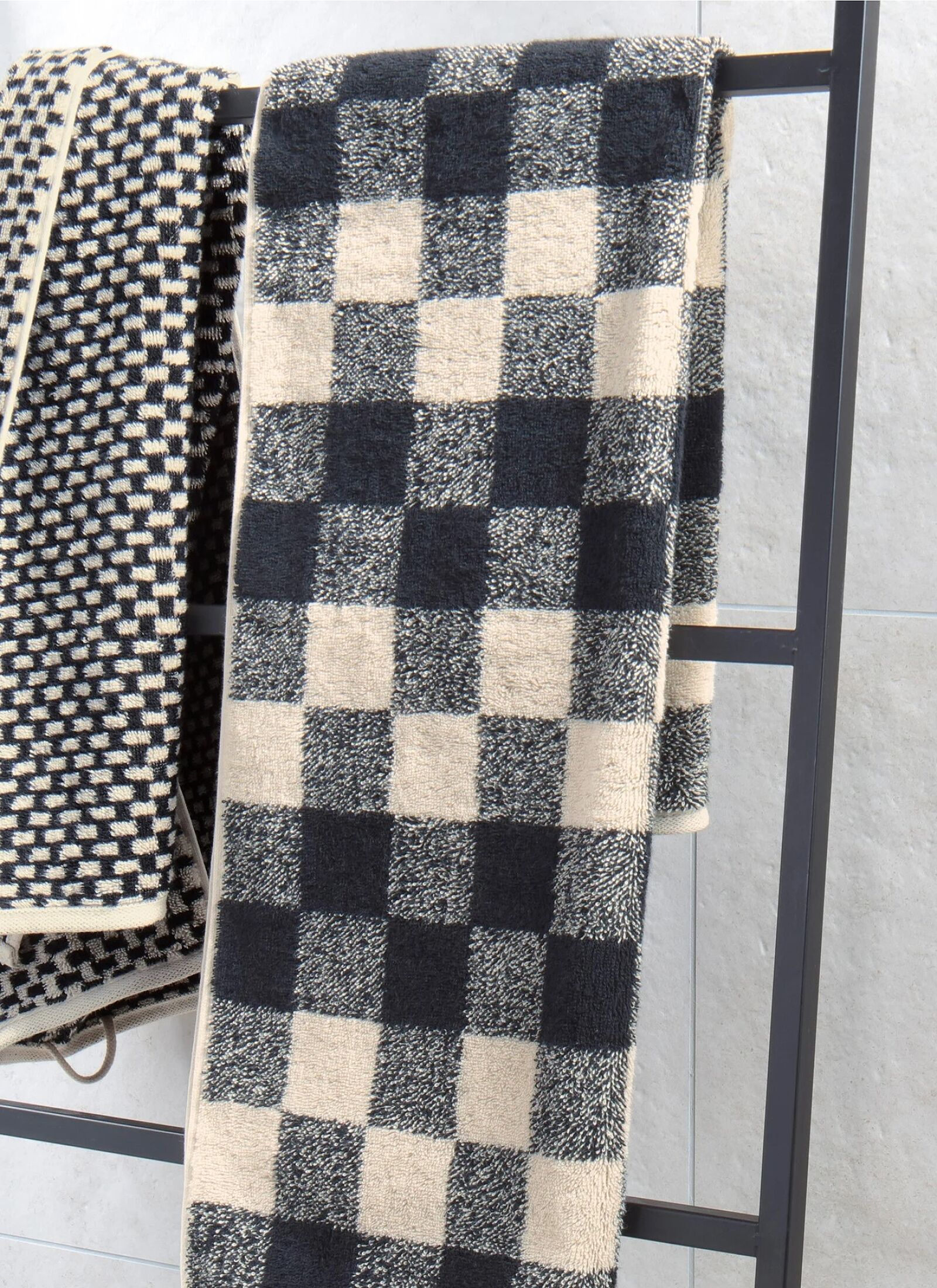 TOWEL SET CHECK BLACK