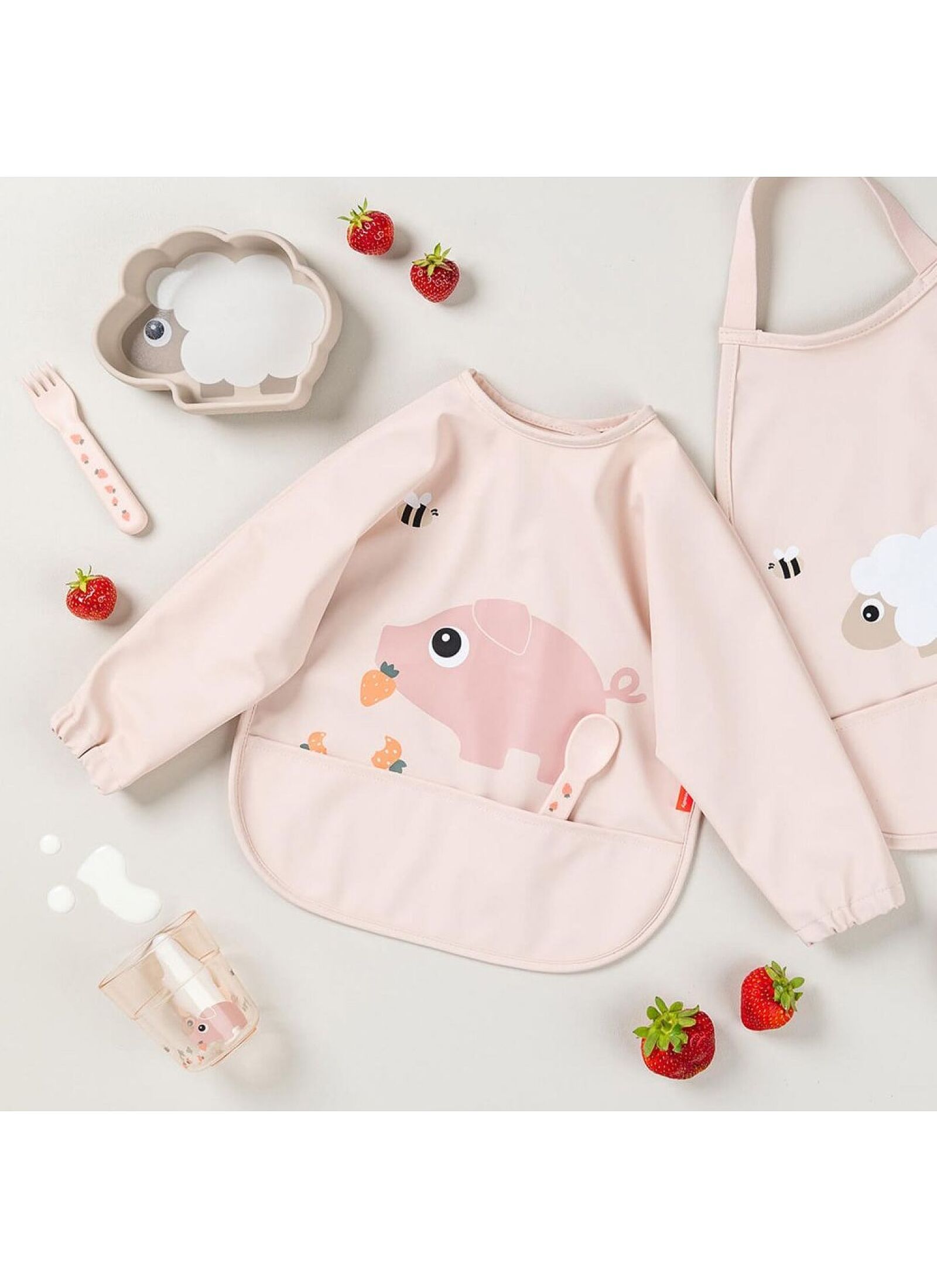 LONGSLEEVED BIB TINY FARM POWDER
