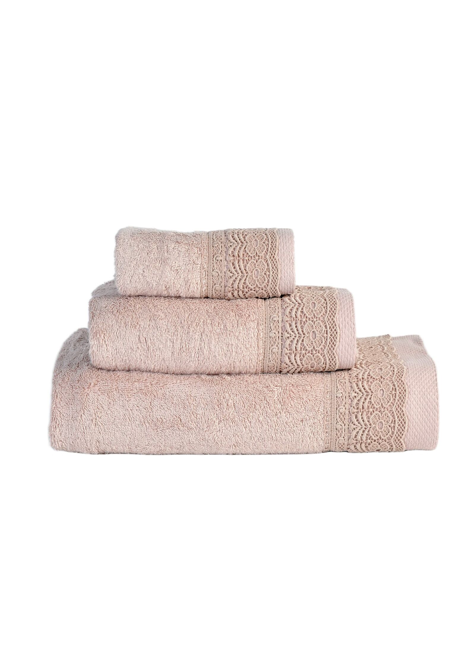 3 PC TOWEL SET LACE DARK PINK