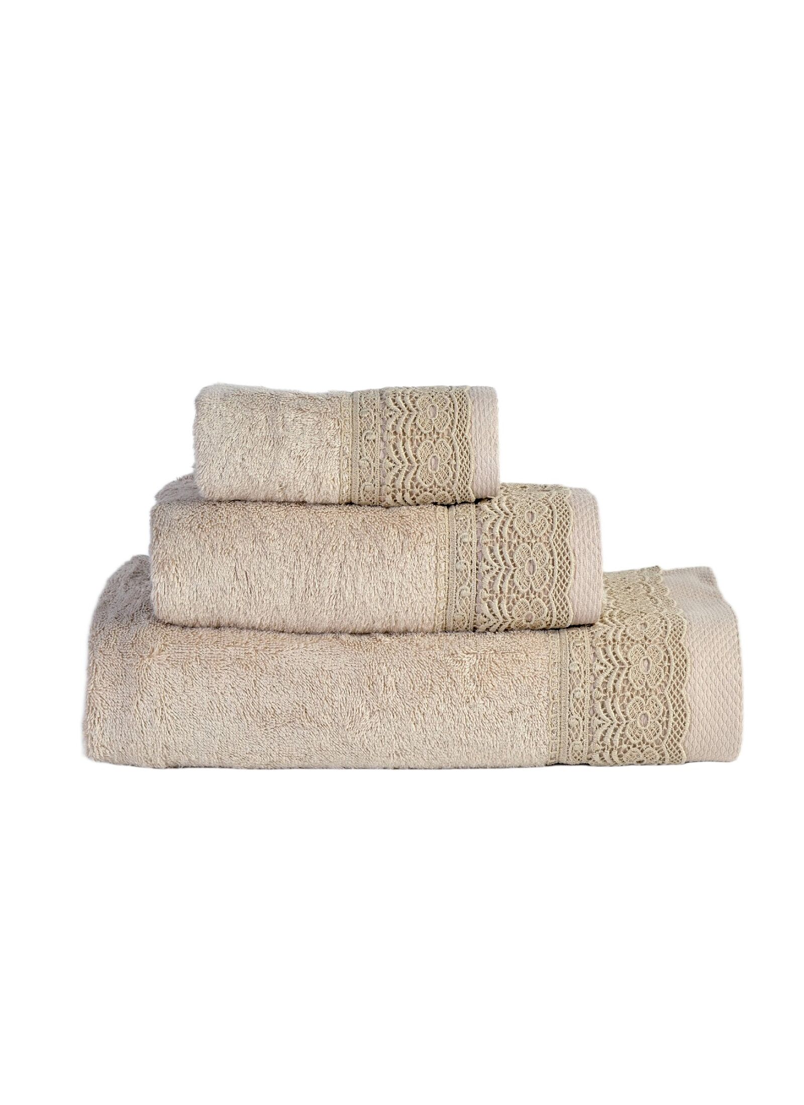 3 PC TOWEL SET LACE BEIGE