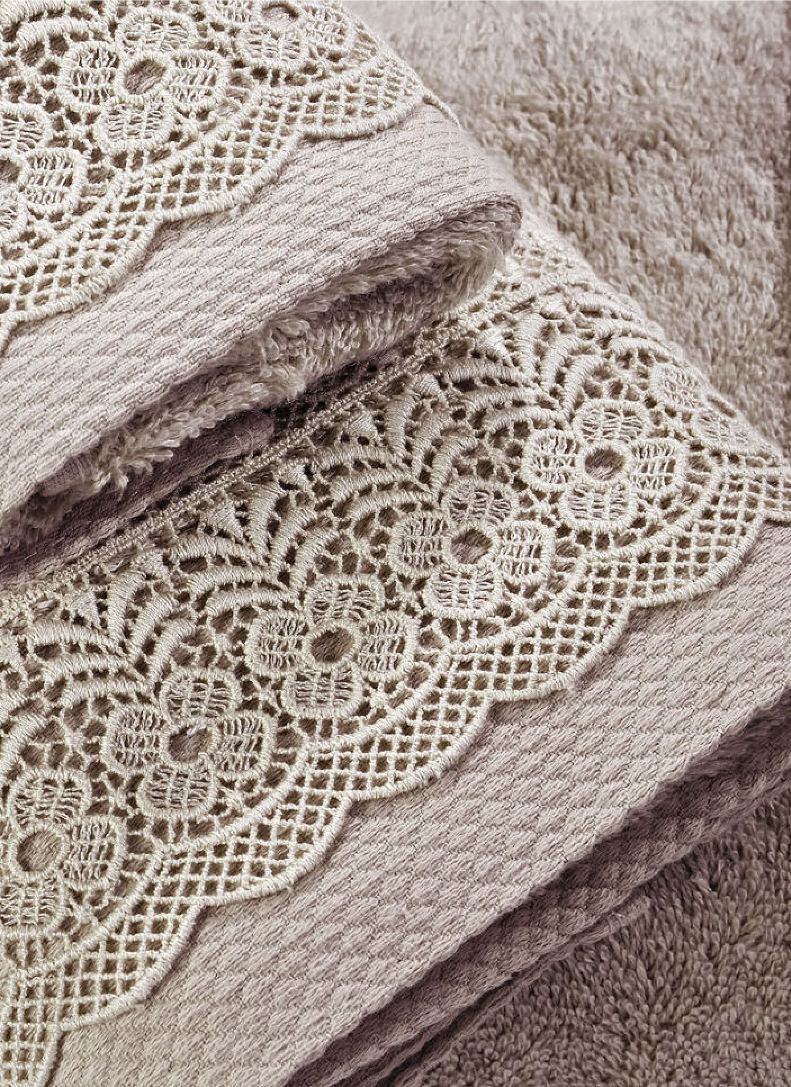 3 PC TOWEL SET LACE BEIGE