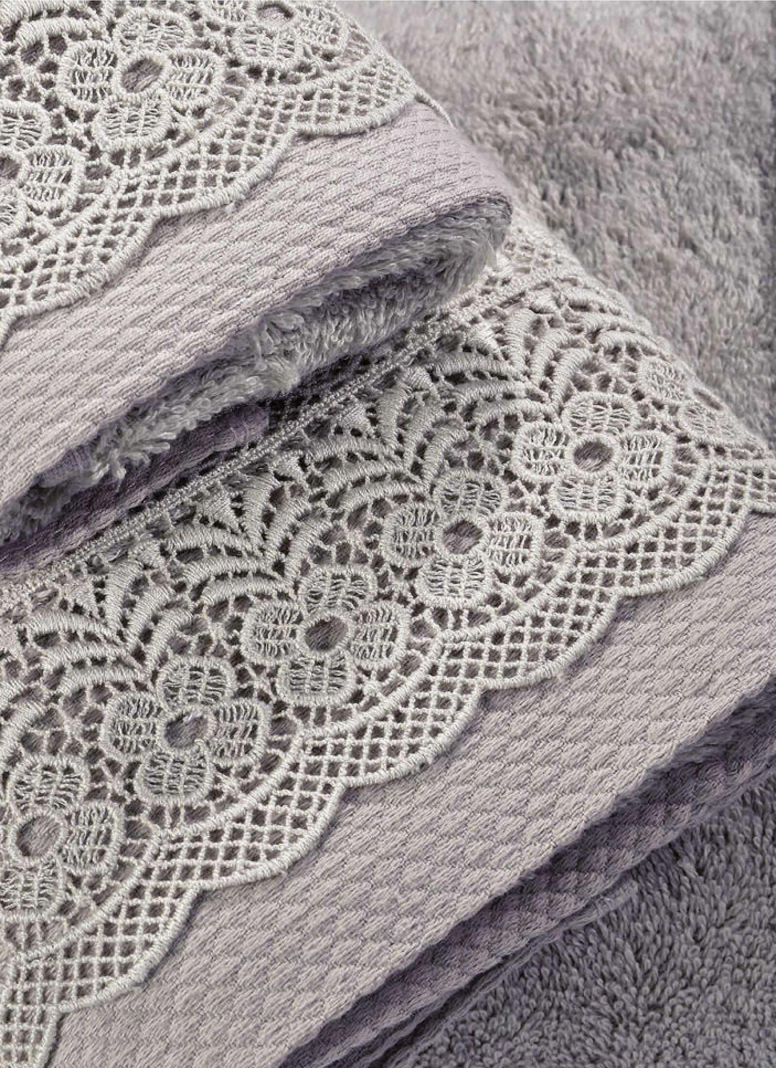 3 PC TOWEL SET LACE GREY