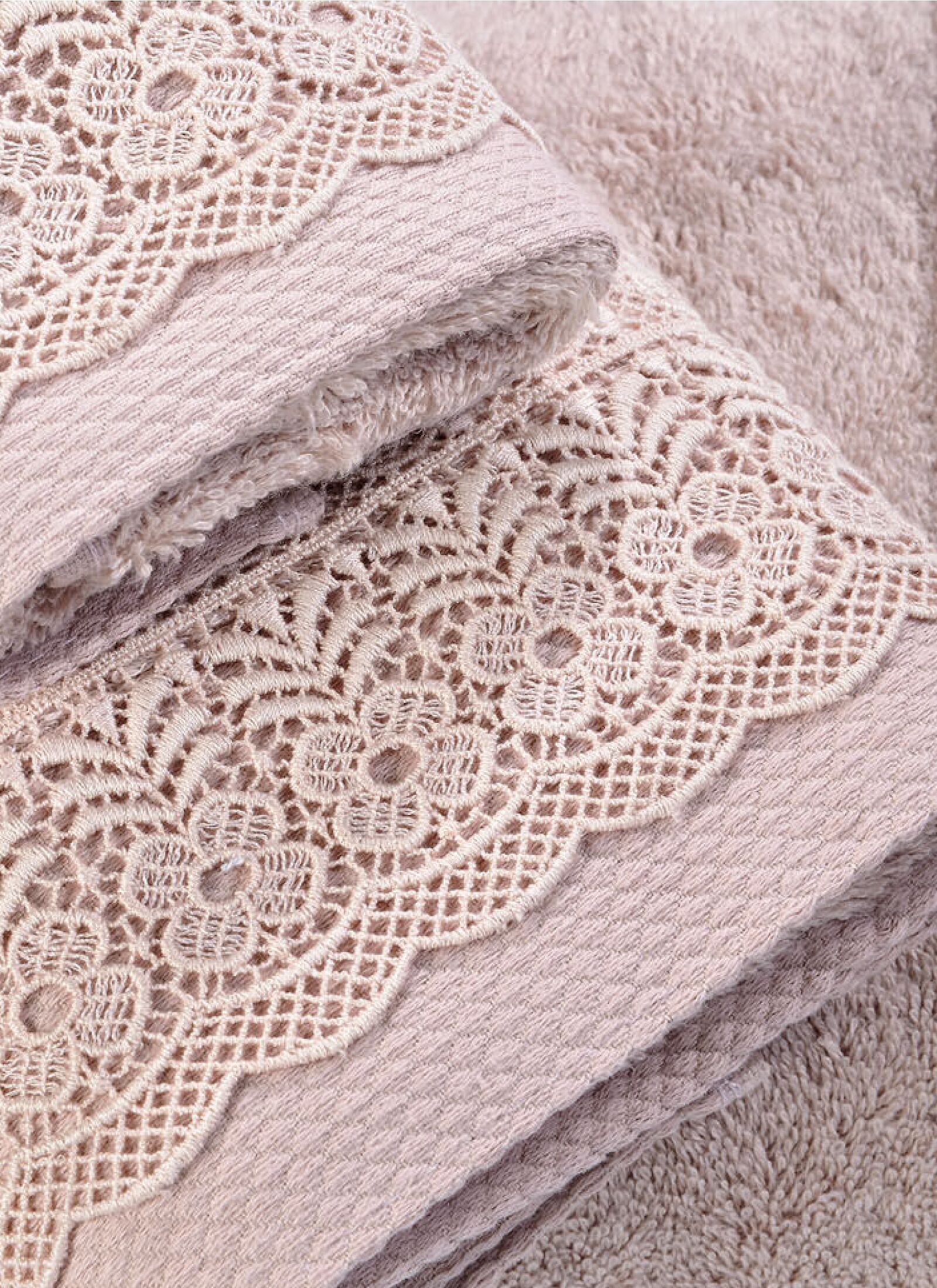 3 PC TOWEL SET LACE DARK PINK