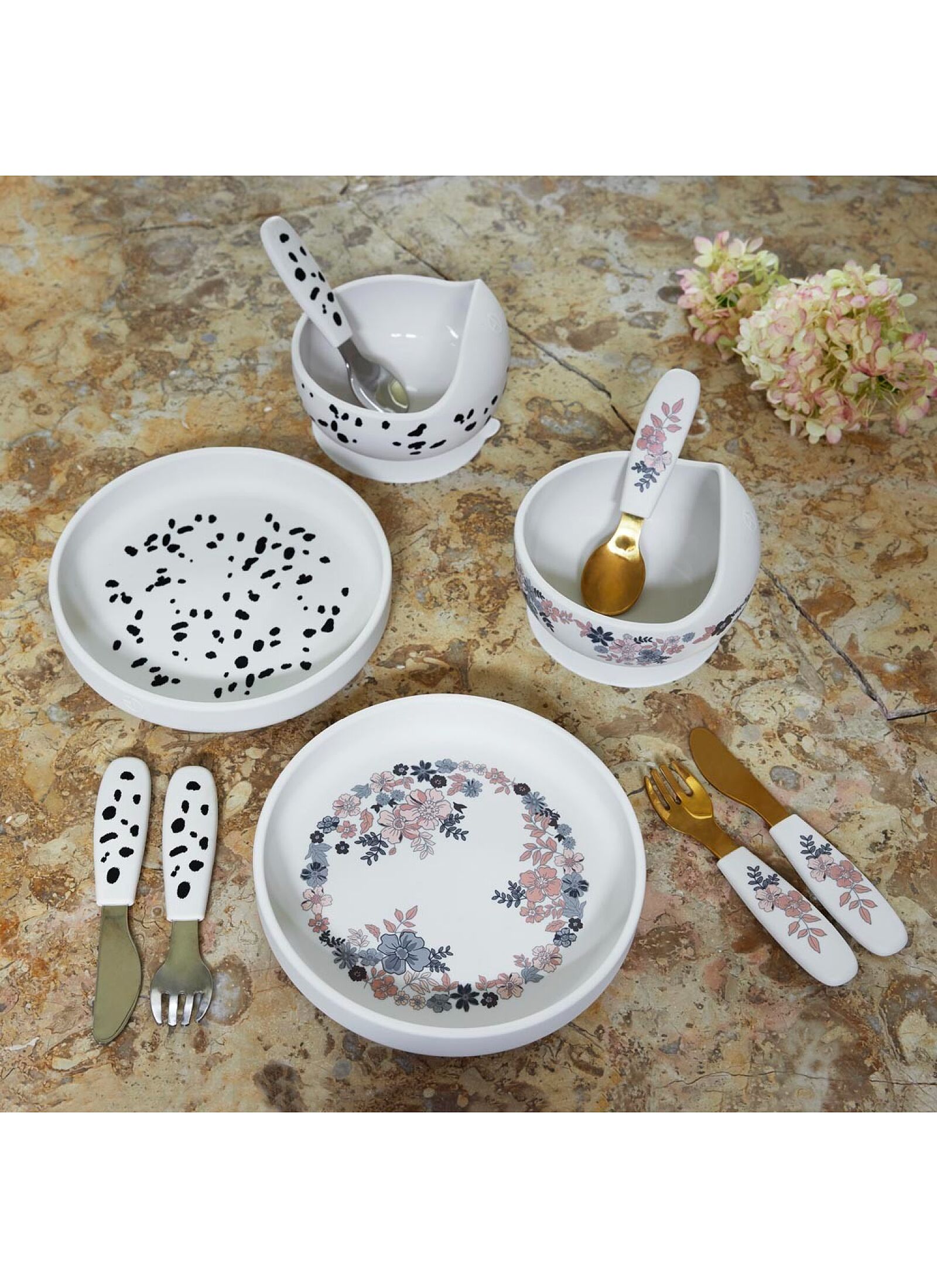 SILICONE DINING SET BLUE GARDEN