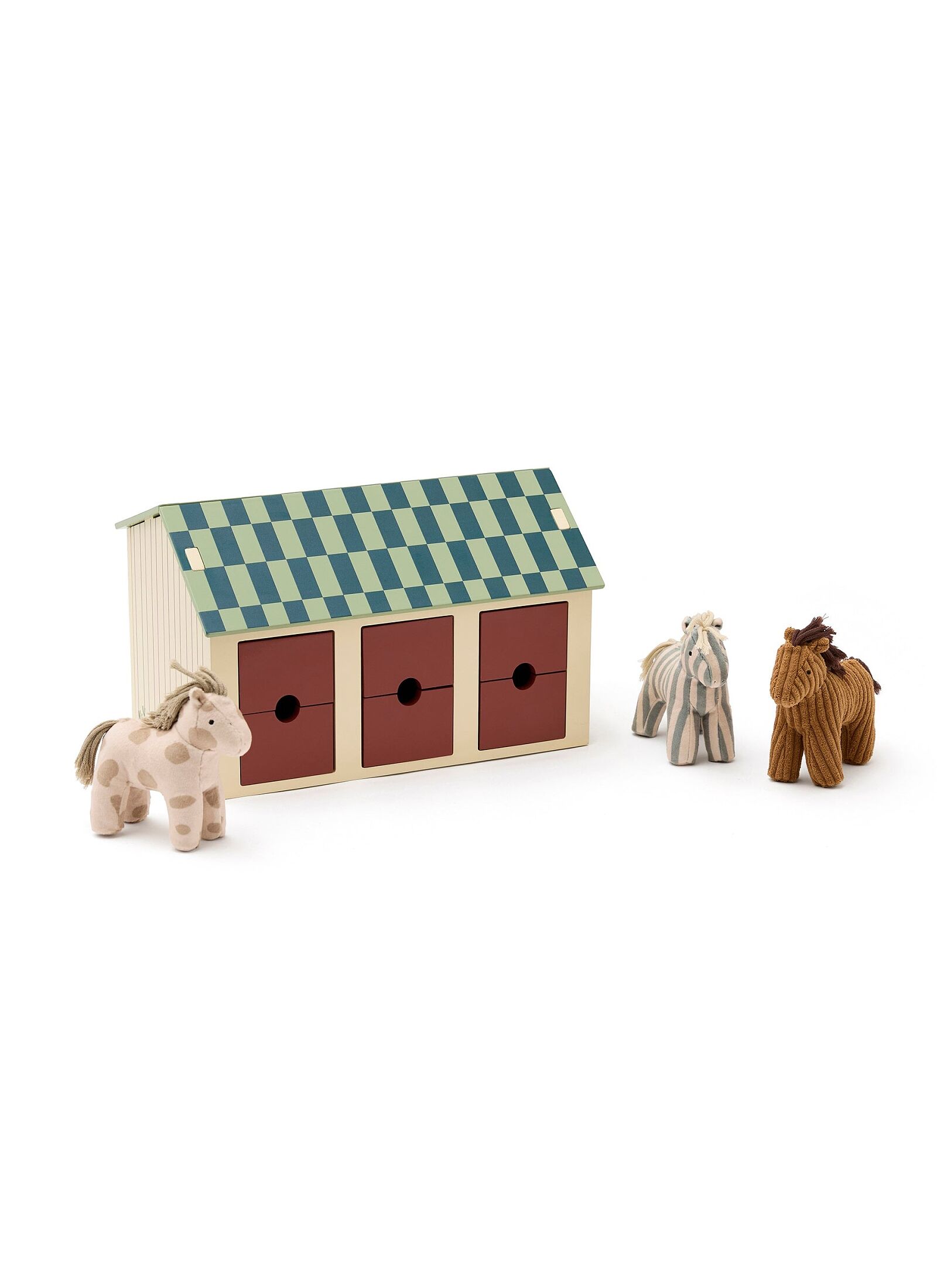WOODEN STABLE WITH 3 HORSES