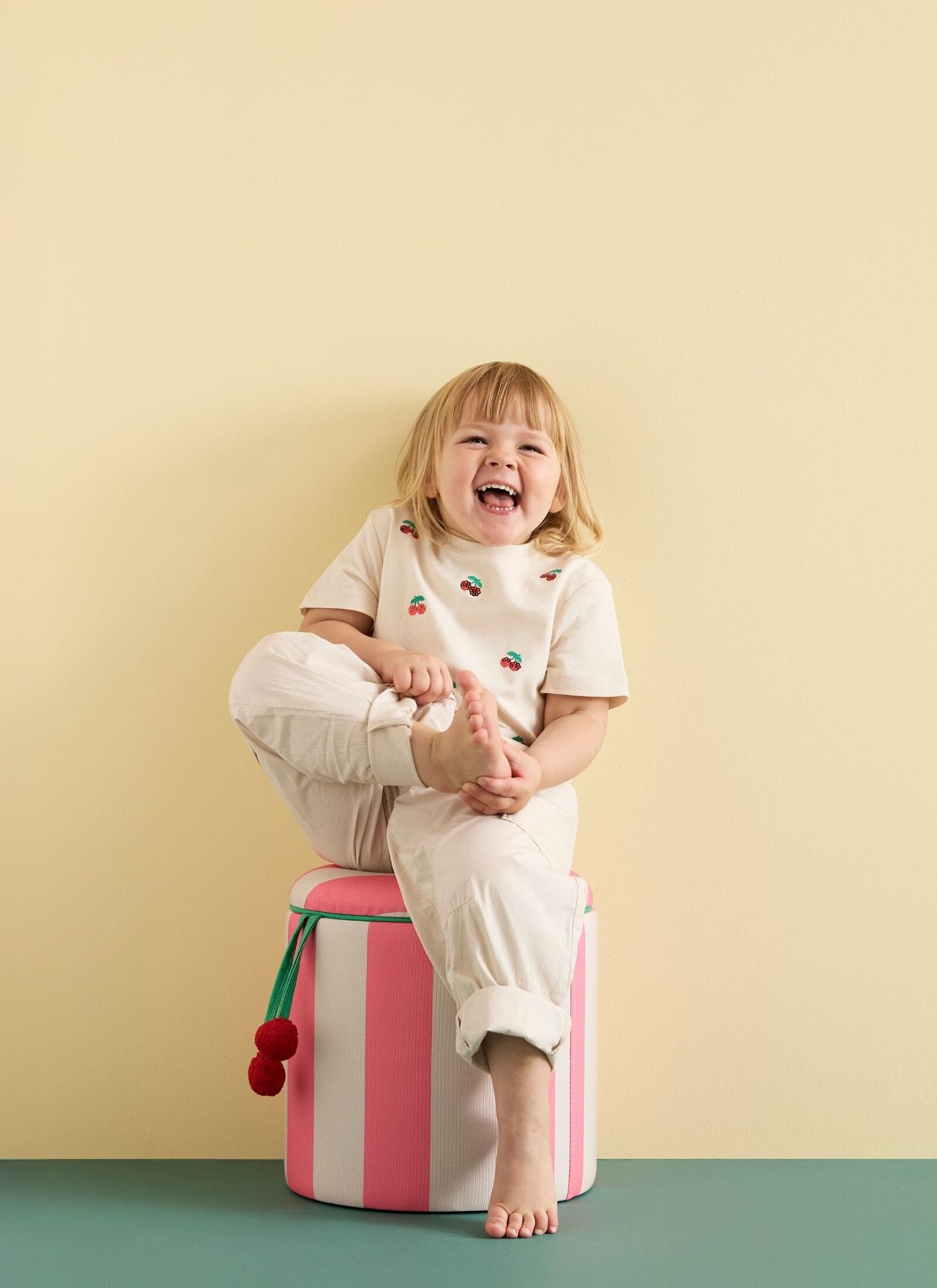 STOOL WITH STORAGE SPACE PINK STRIPED