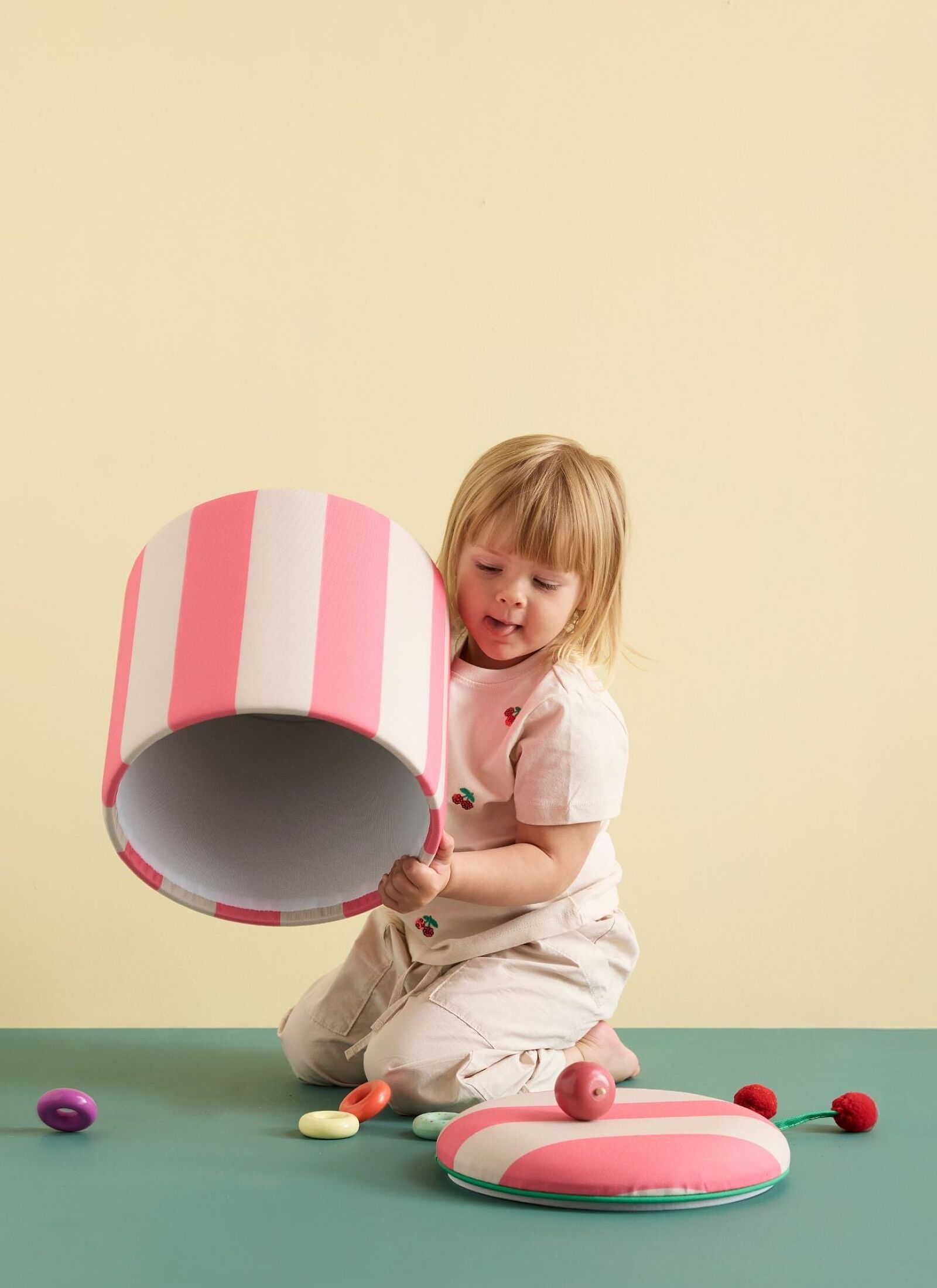 STOOL WITH STORAGE SPACE PINK STRIPED