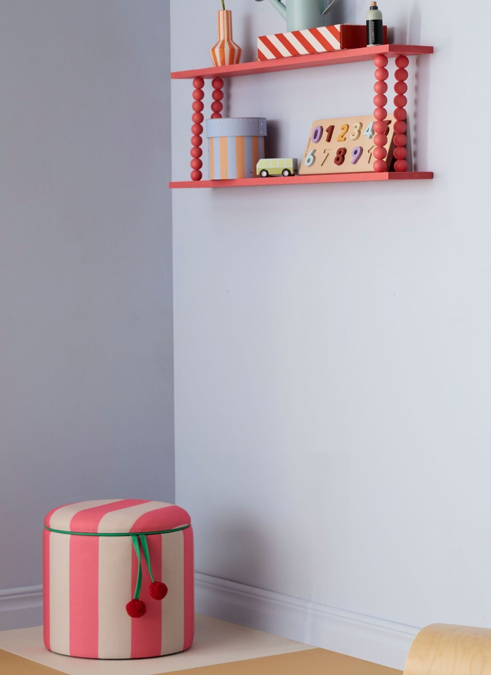 STOOL WITH STORAGE SPACE PINK STRIPED