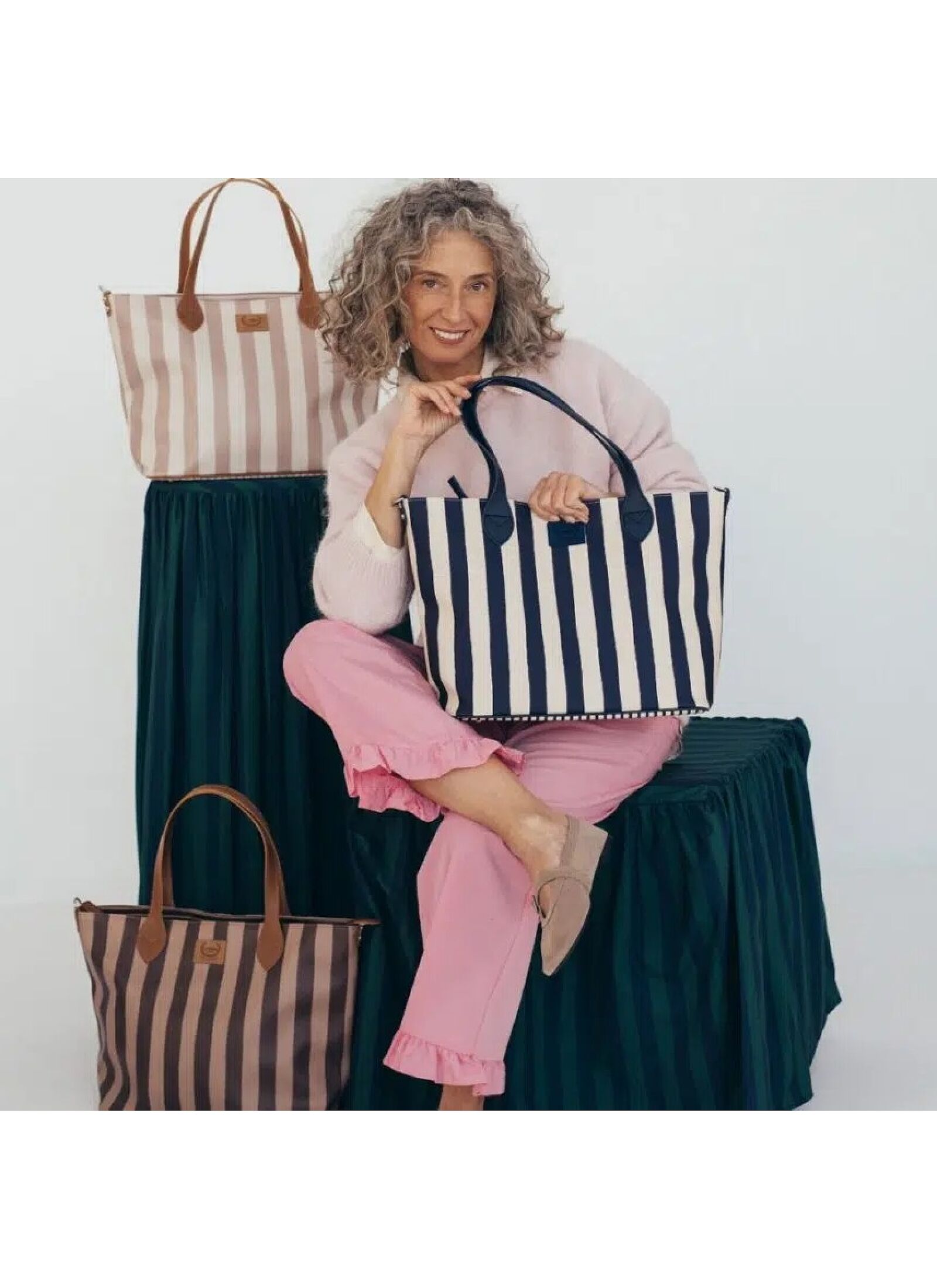 MOMMY'S LARGE BAG STRIPES NAVY