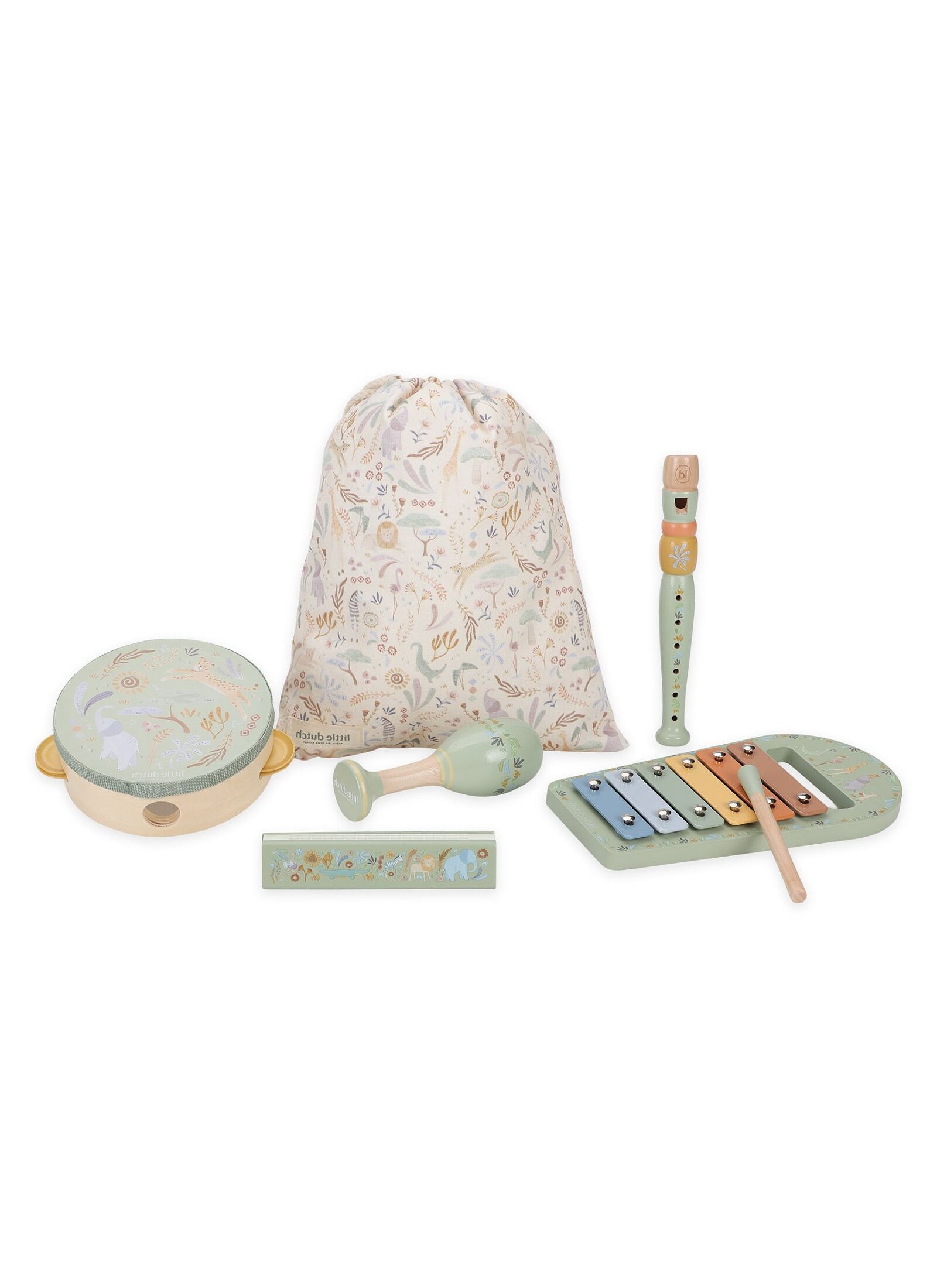 WOODEN MUSICAL INSTRUMENT SET SAFARI FRIENDS GREEN