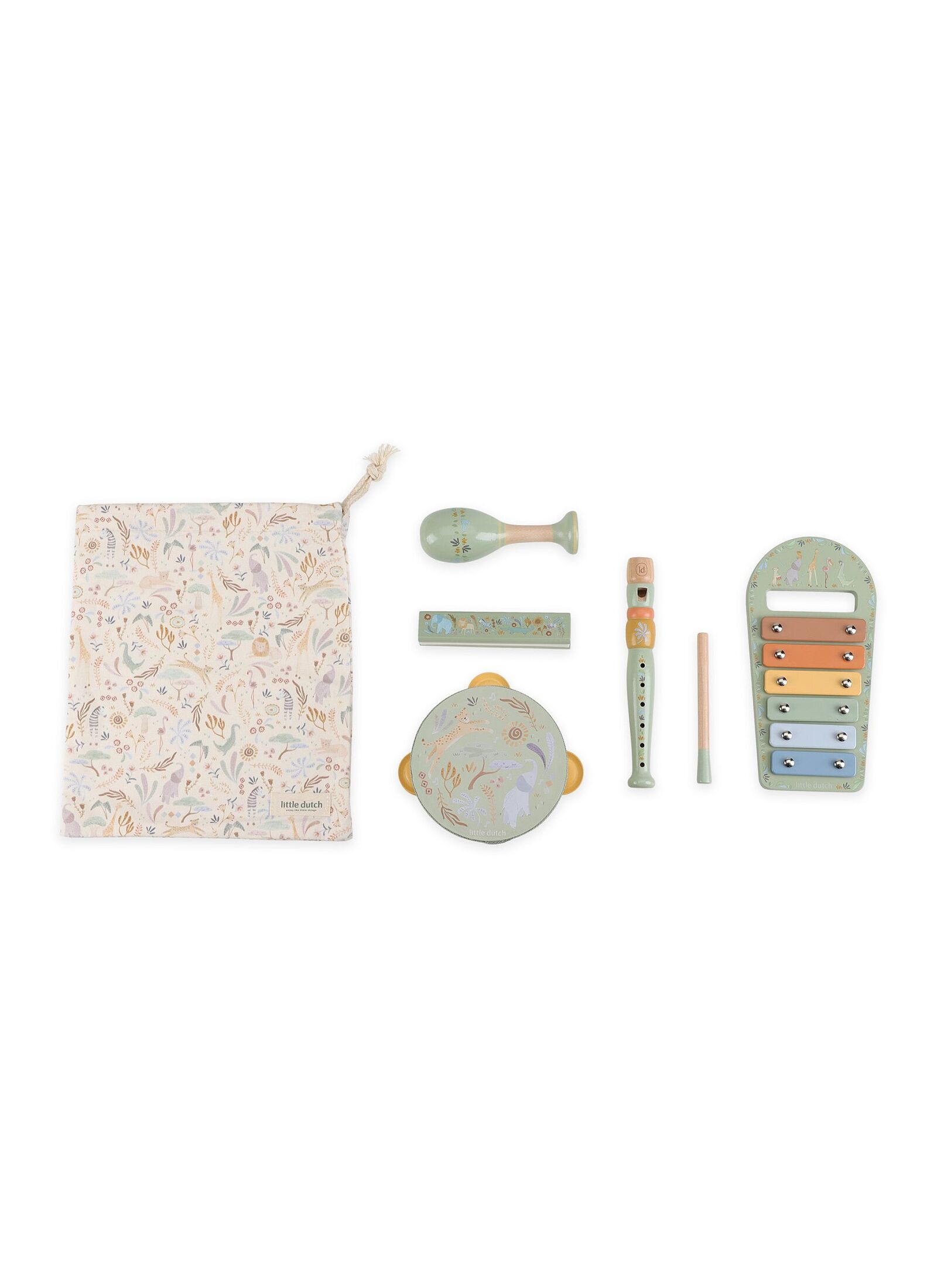 WOODEN MUSICAL INSTRUMENT SET SAFARI FRIENDS GREEN