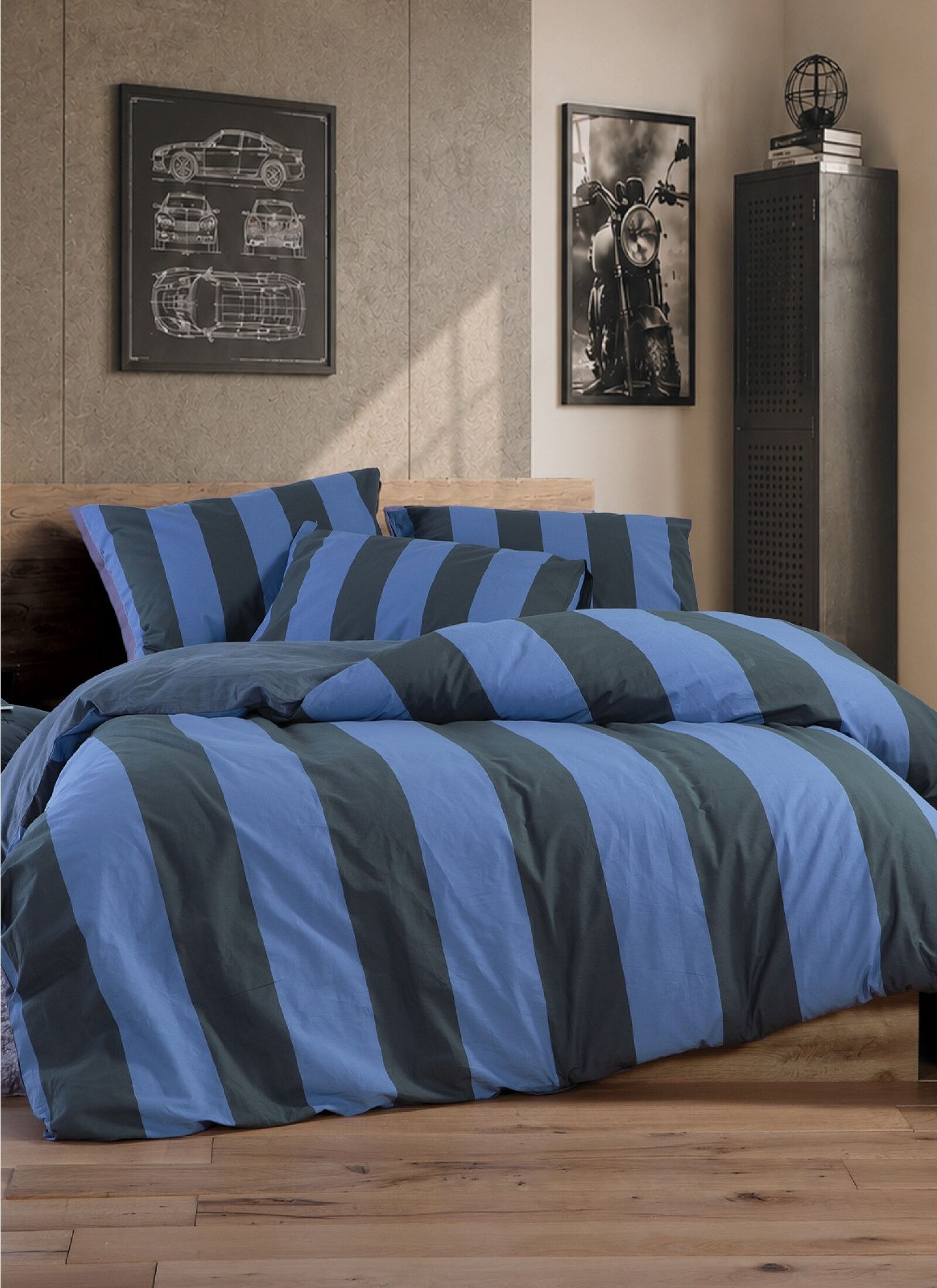 QUEEN DUVET COVER SET CASUAL VERTIA BLUE BLACK