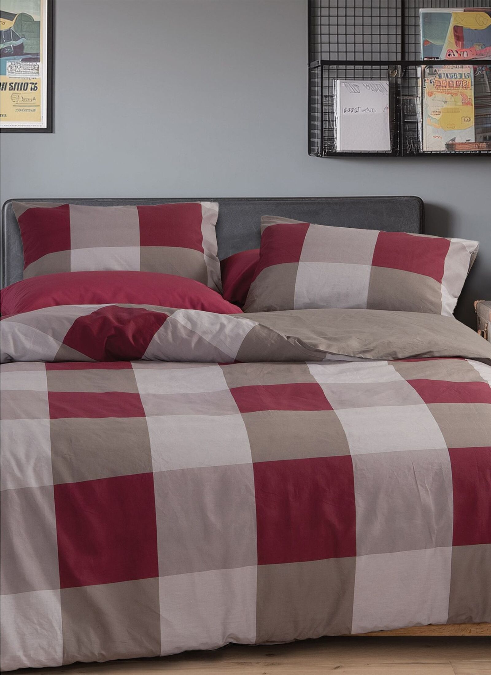 QUEEN SHEET SET CASUAL CHECK BORDO
