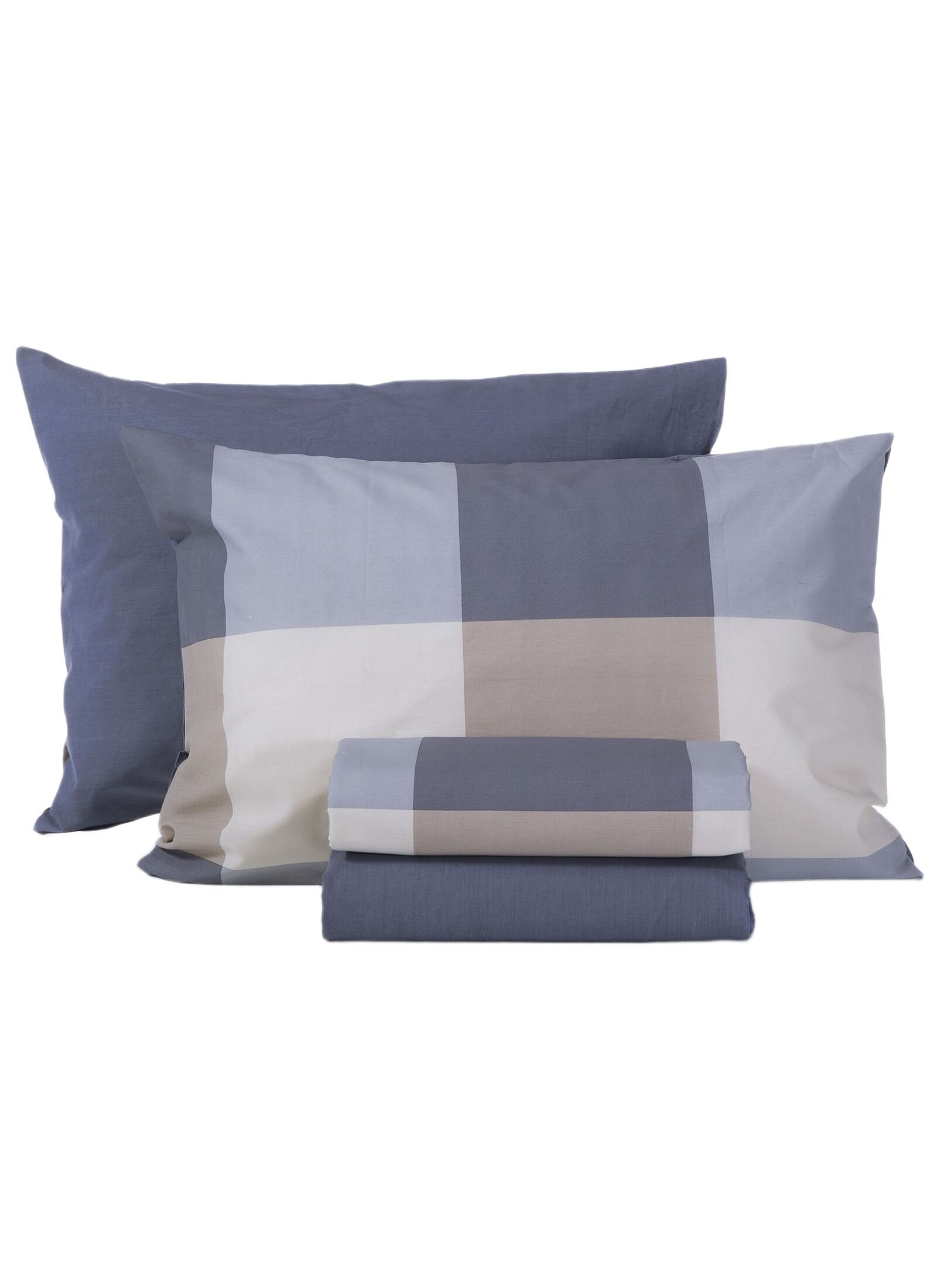 QUEEN SHEET SET CASUAL CHECK DENIM