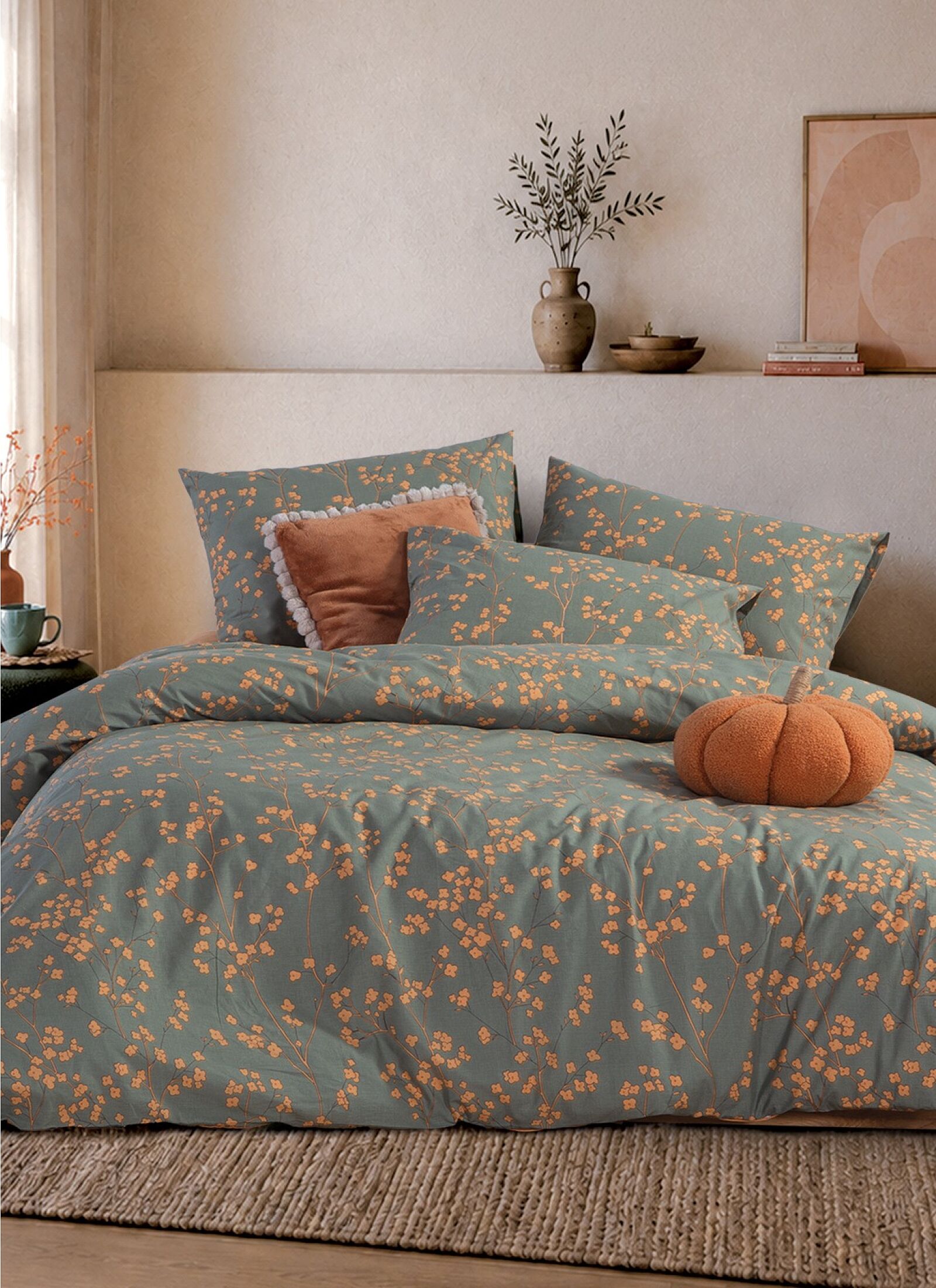QUEEN DUVET COVER SET FLORIVA GREEN