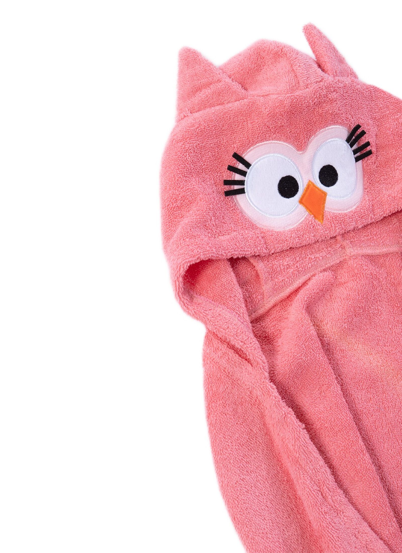BABY CUDDLE N DRY TOWEL OWL FLAMINGO PINK