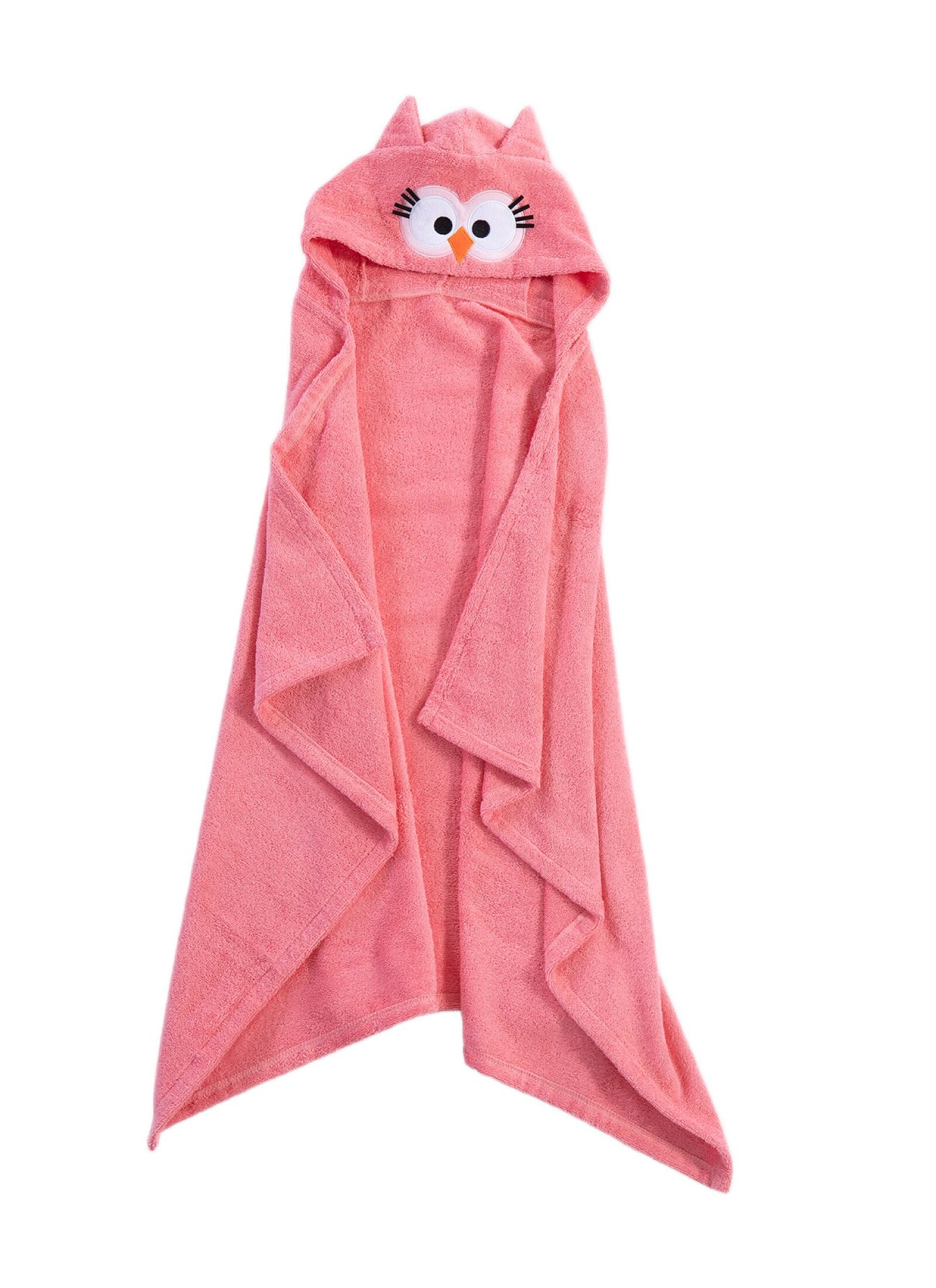 BABY CUDDLE N DRY TOWEL OWL FLAMINGO PINK