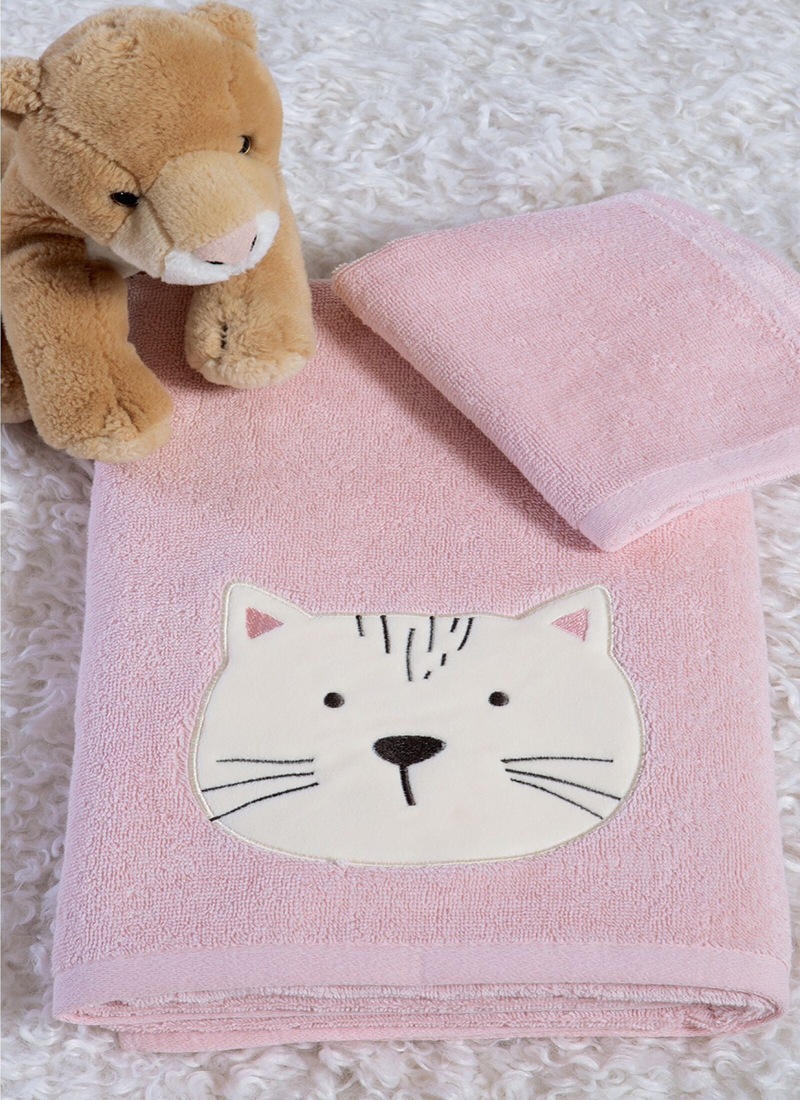 TOWEL SET (2PCS) CATS LOTUS PINK