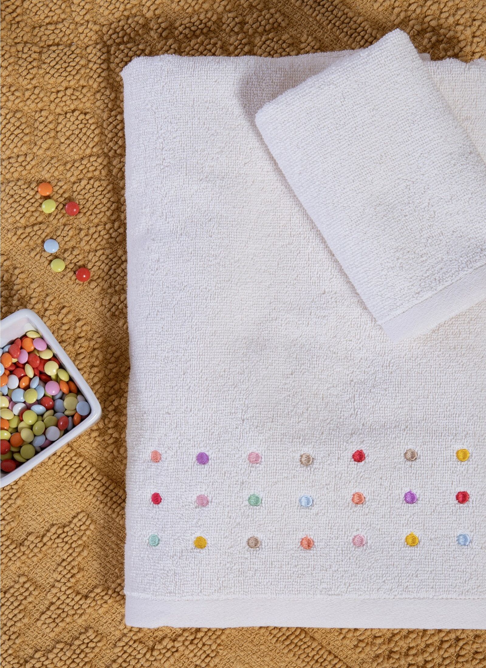 TOWEL SET (2PCS) DOTS ECRU PINK
