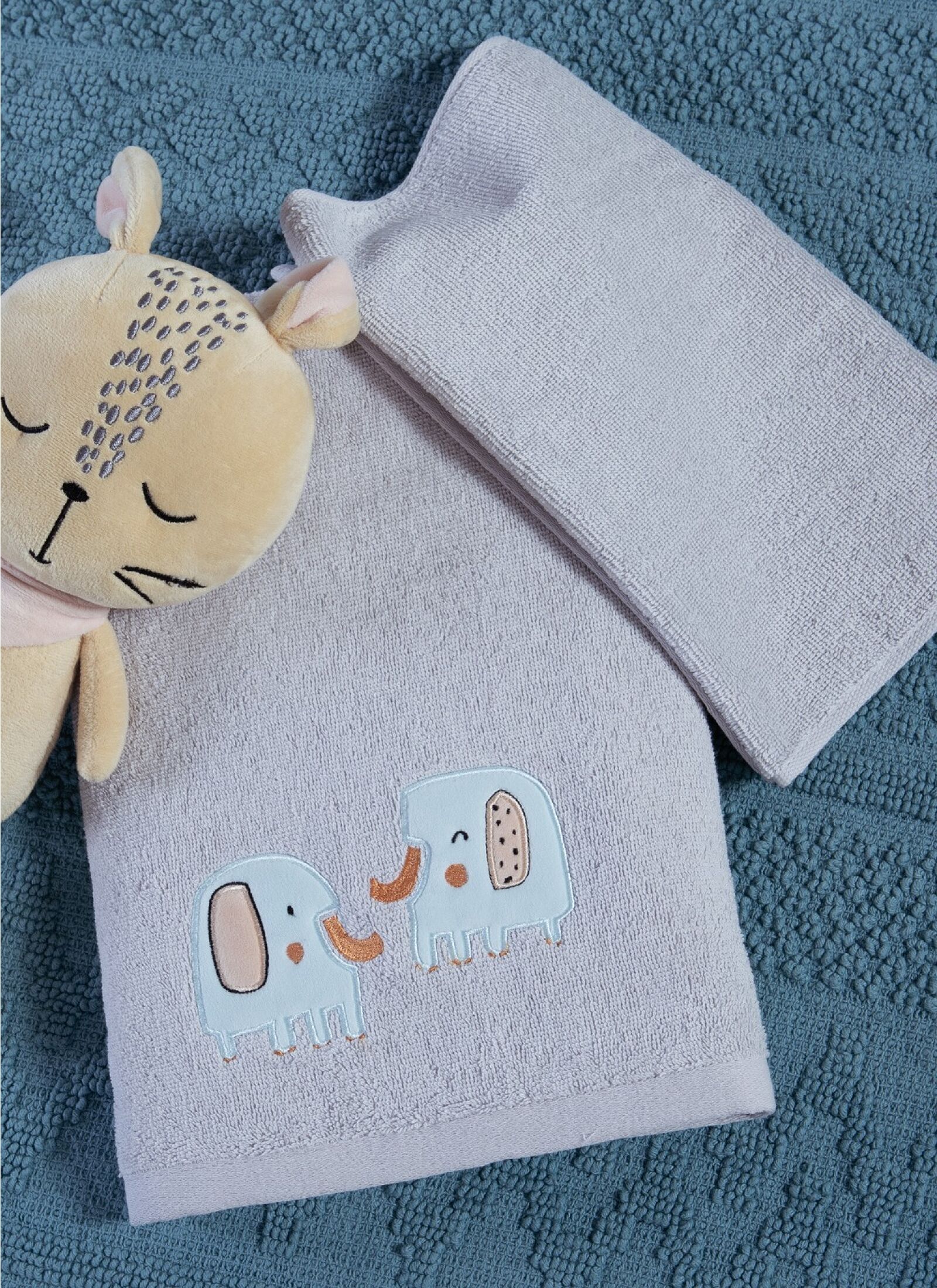 TOWEL SET (2PCS) ELEPHANTS GREY