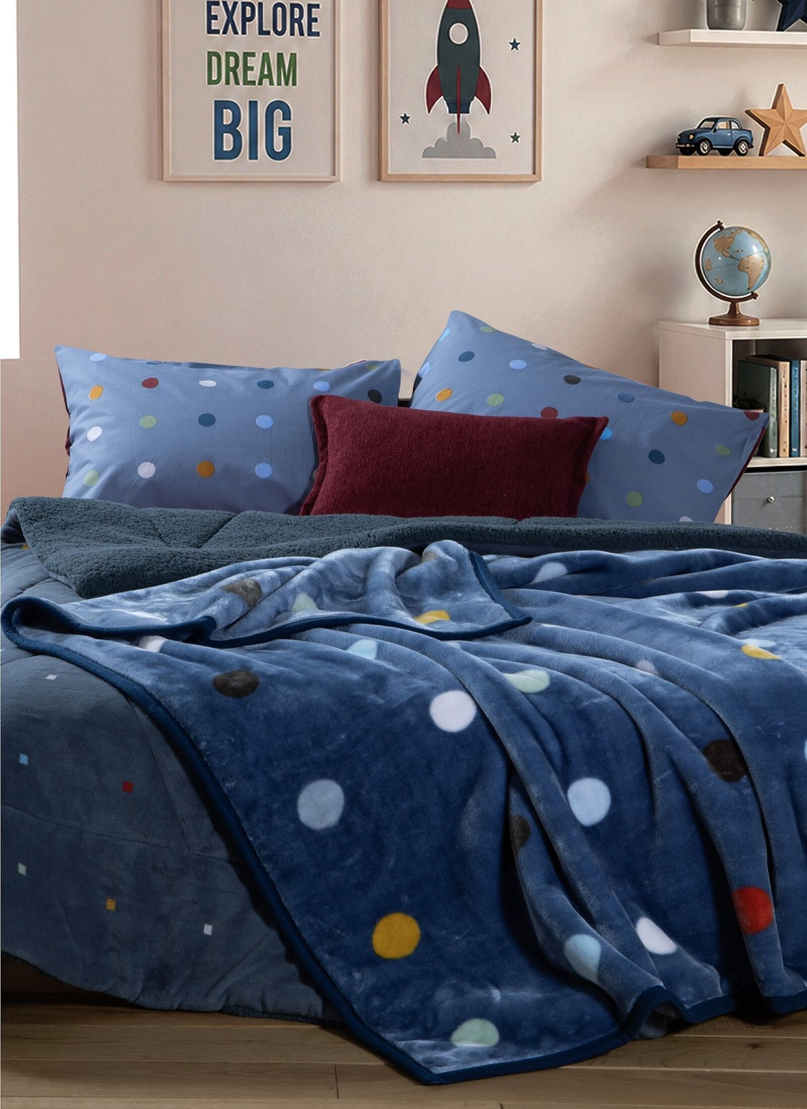 ADULT BLANKET (160X220) DOTS BLUE