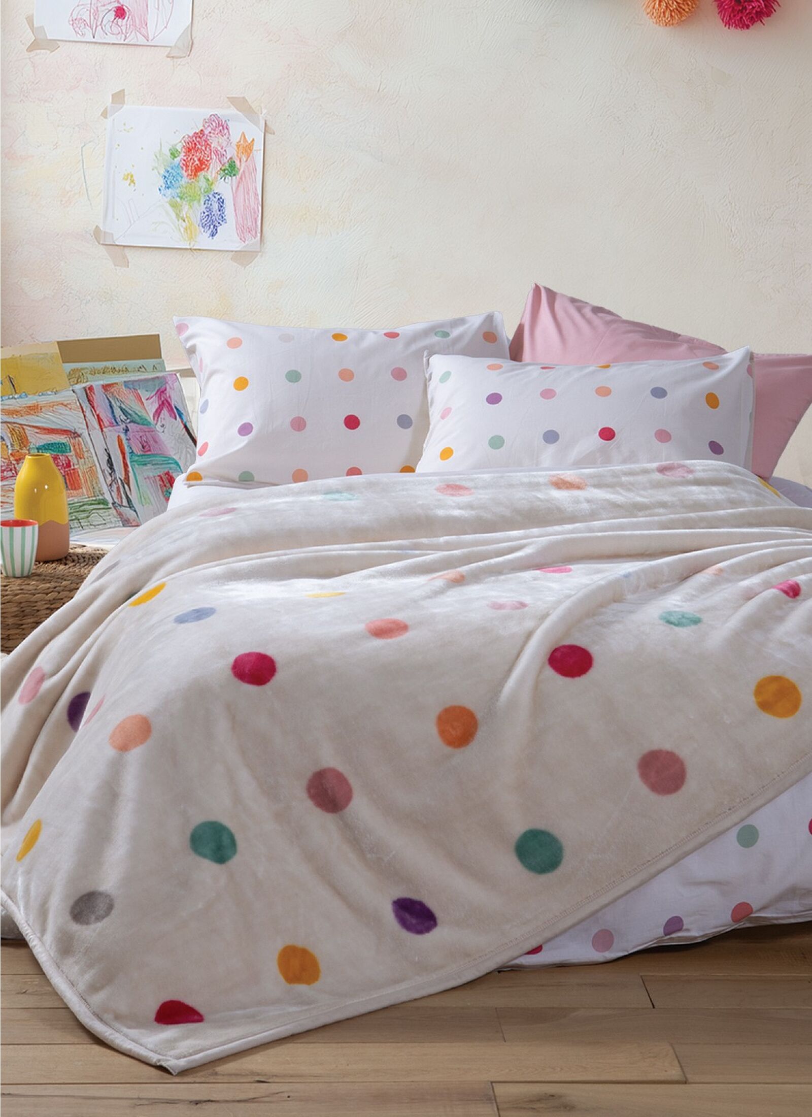 ADULT BLANKET (160X220) DOTS ECRU