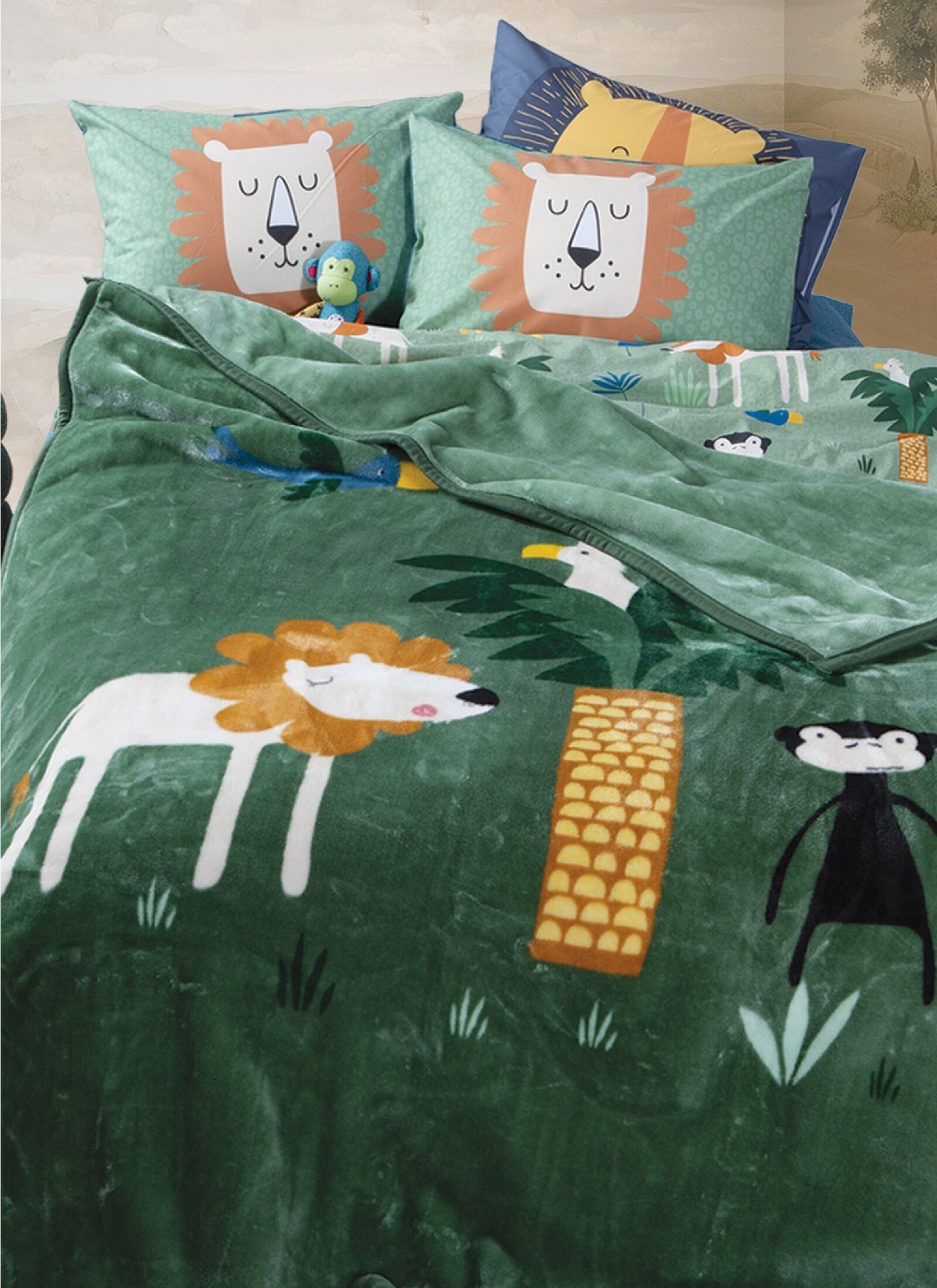 ADULT BLANKET (160X220) JUNGLE MANIA GREEN