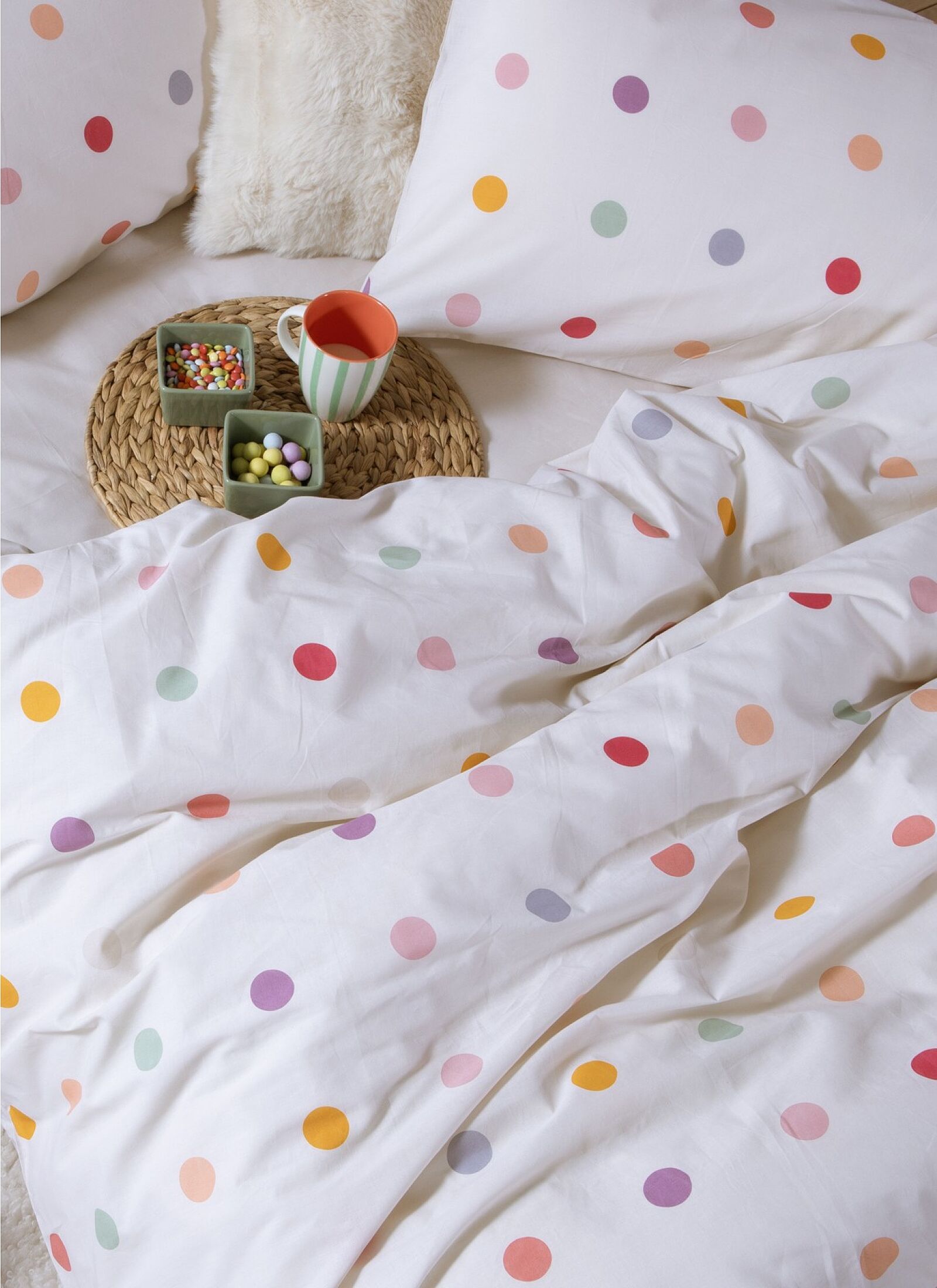 SINGLE DUVET COVER SET DOTS ECRU