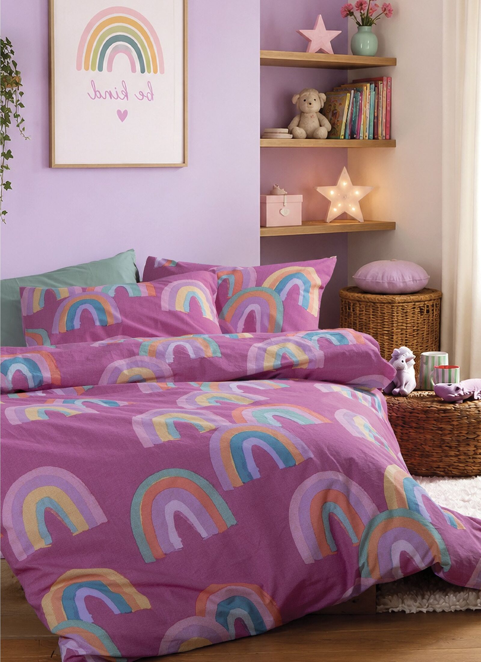 SINGLE DUVET COVER SET RAIBOW MOOD FUCHSIA