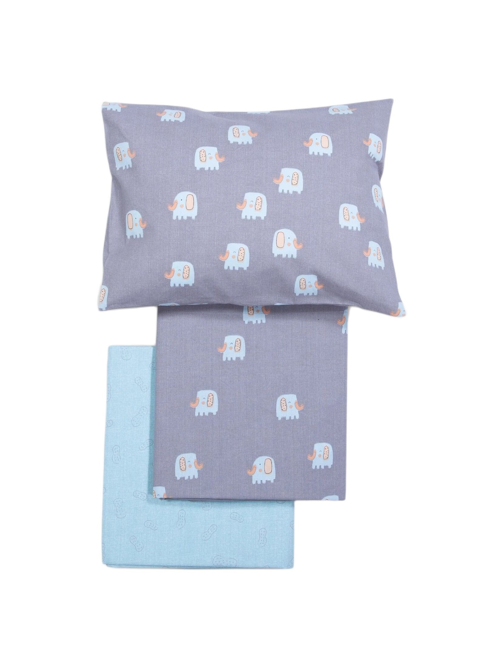 CRIB SHEET SET ELEPHANTS GREY