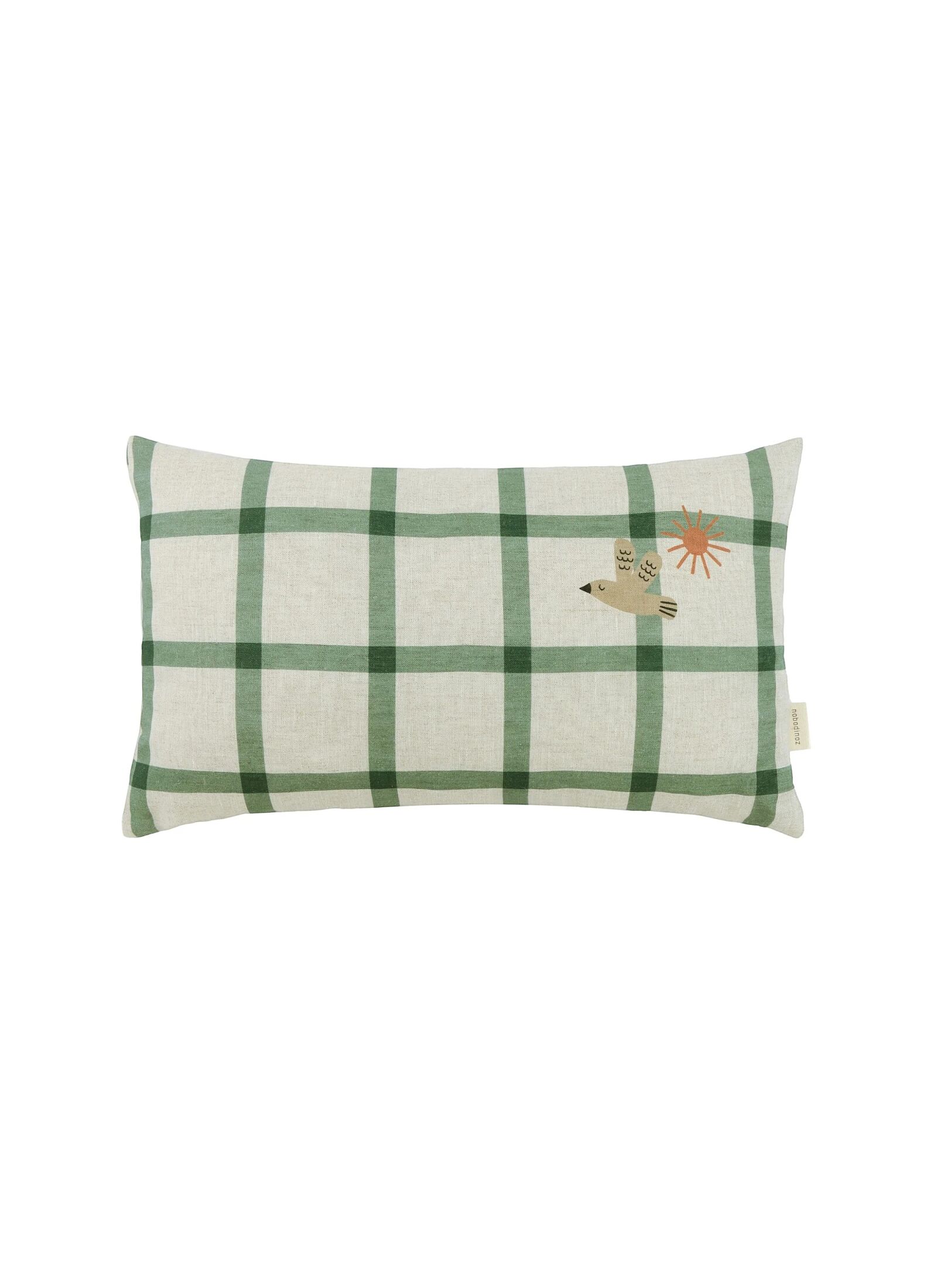 CUSHION (44X25) GREEN WINDOWPANE BIRD