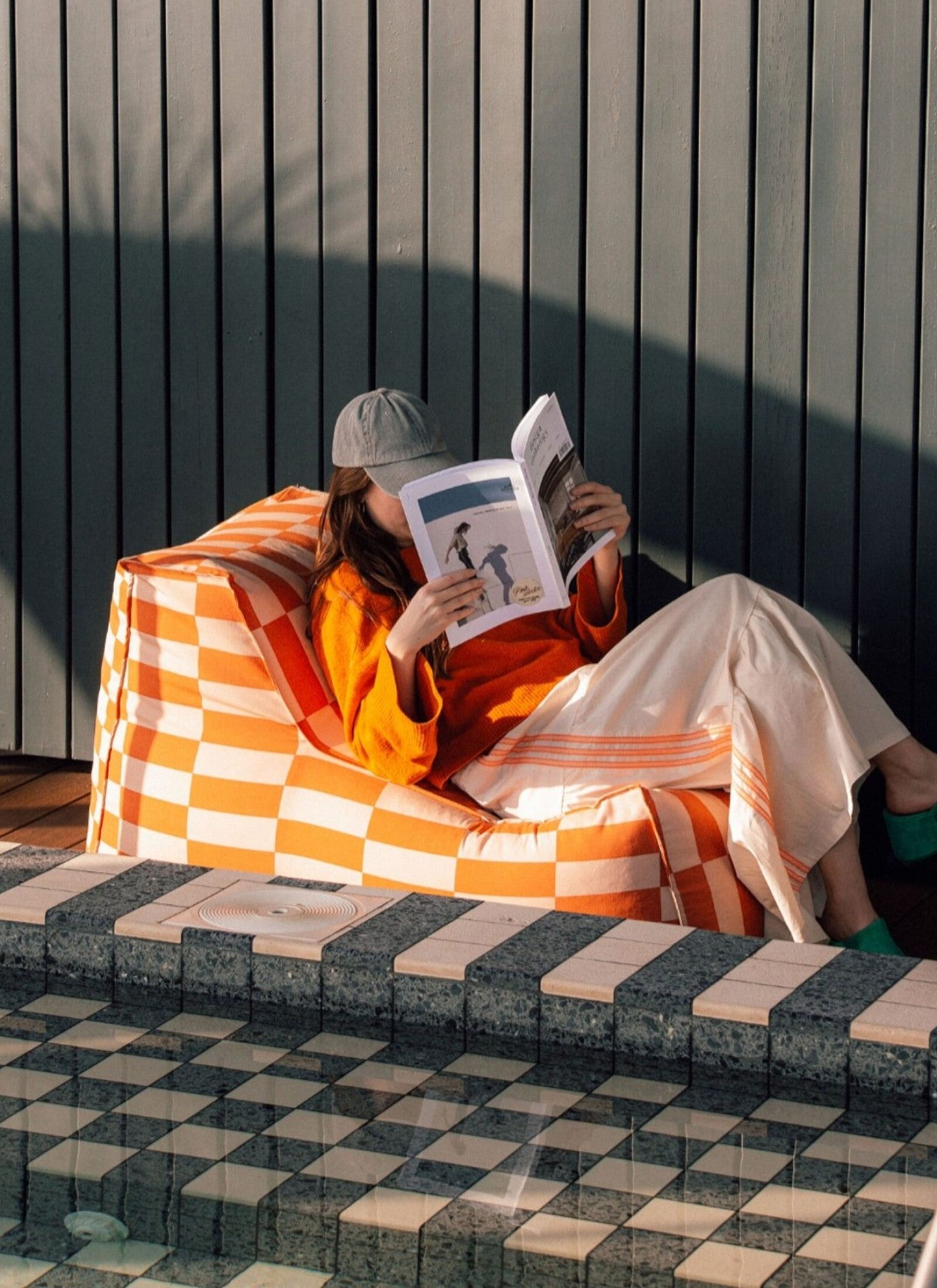 ADULTS' OUTDOOR POUF CHAIRS TANGERINE TILES