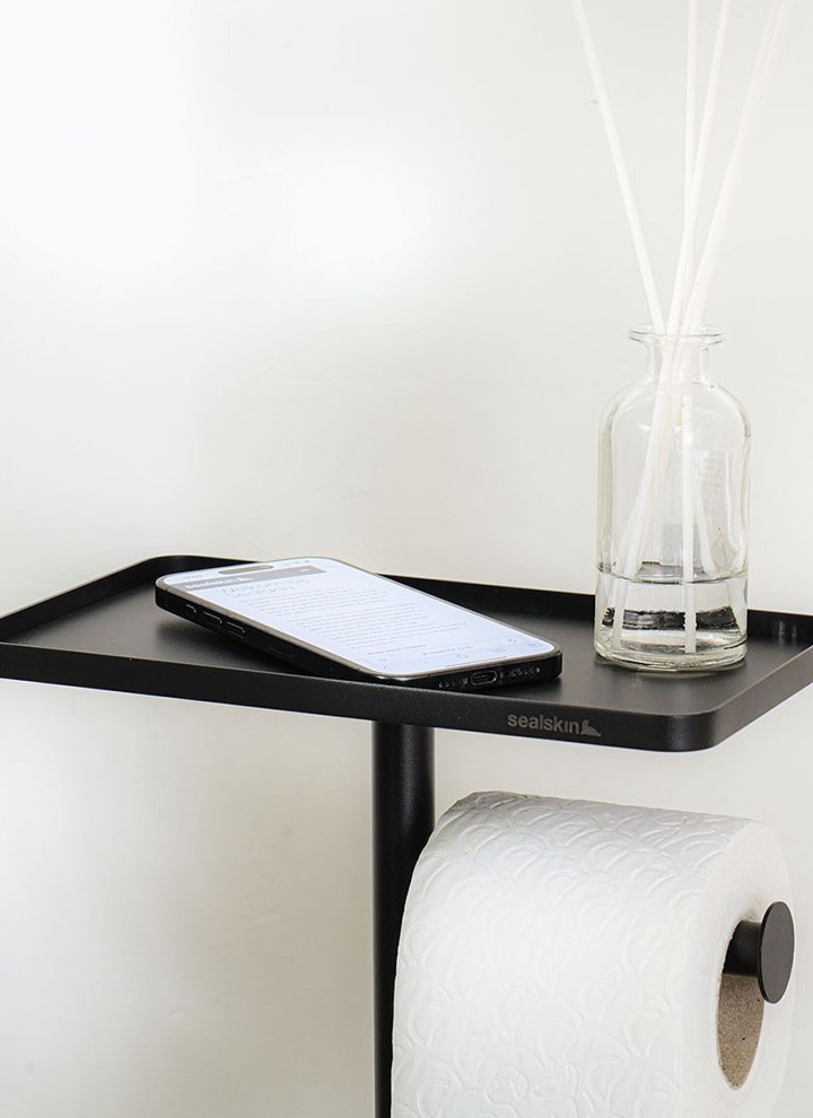 TOILET PAPER STAND &AMP; PEGAL WITH SHELF BRIX BLACK