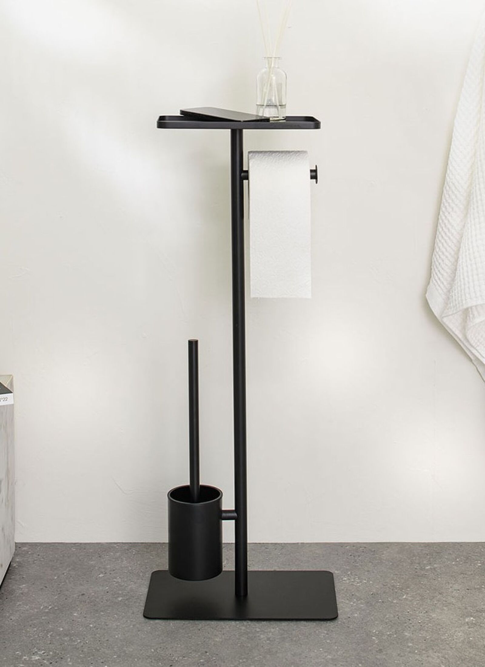 TOILET PAPER STAND &AMP; PEGAL WITH SHELF BRIX BLACK