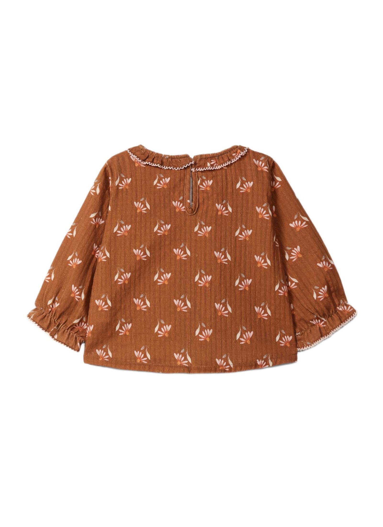 LONG SLEEVE T-SHIRT WITH RUFFLED ALMOND