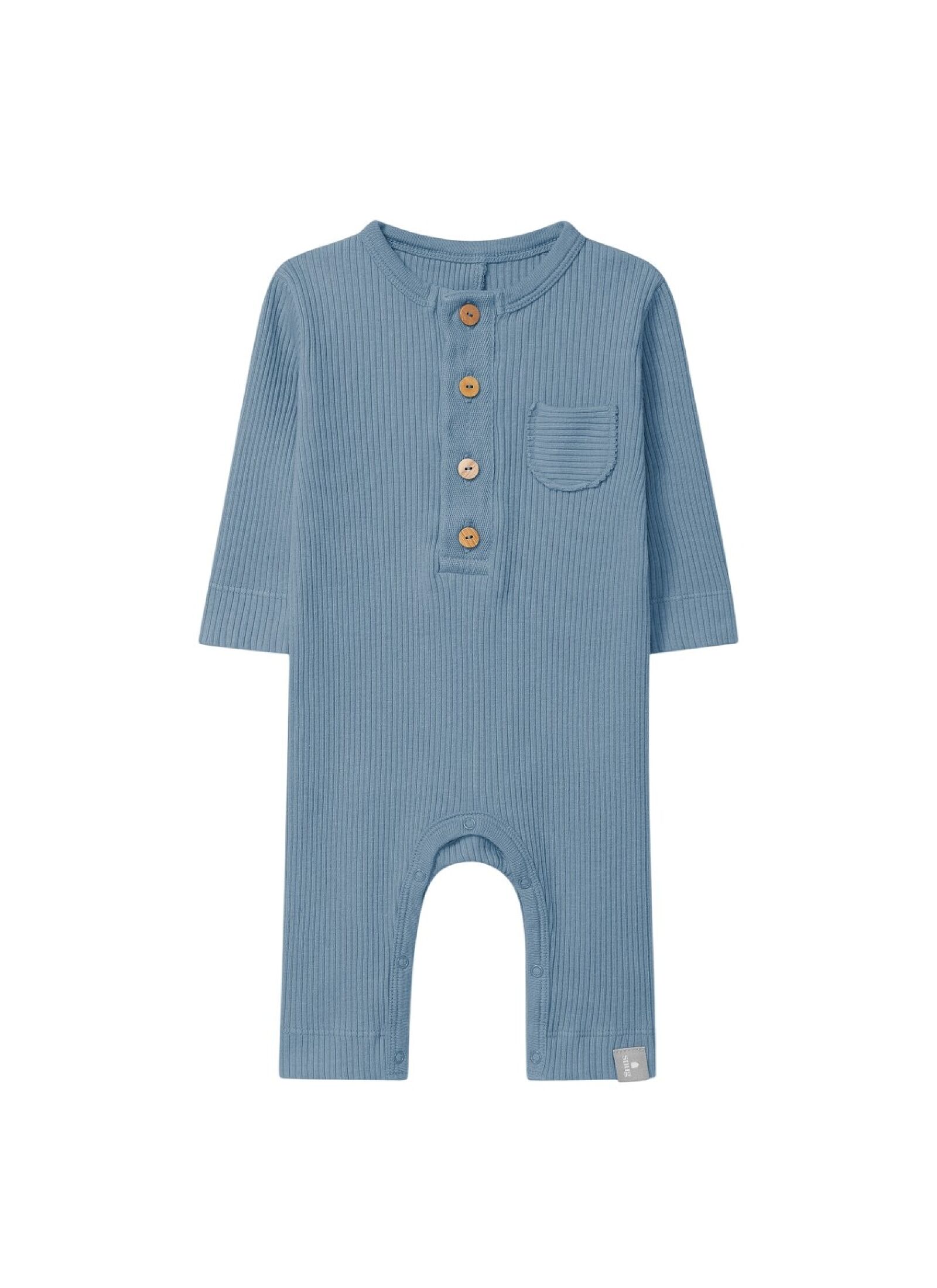 LONG-SLEEVED ORGANIC COTTON JUMPSUIT BLUE