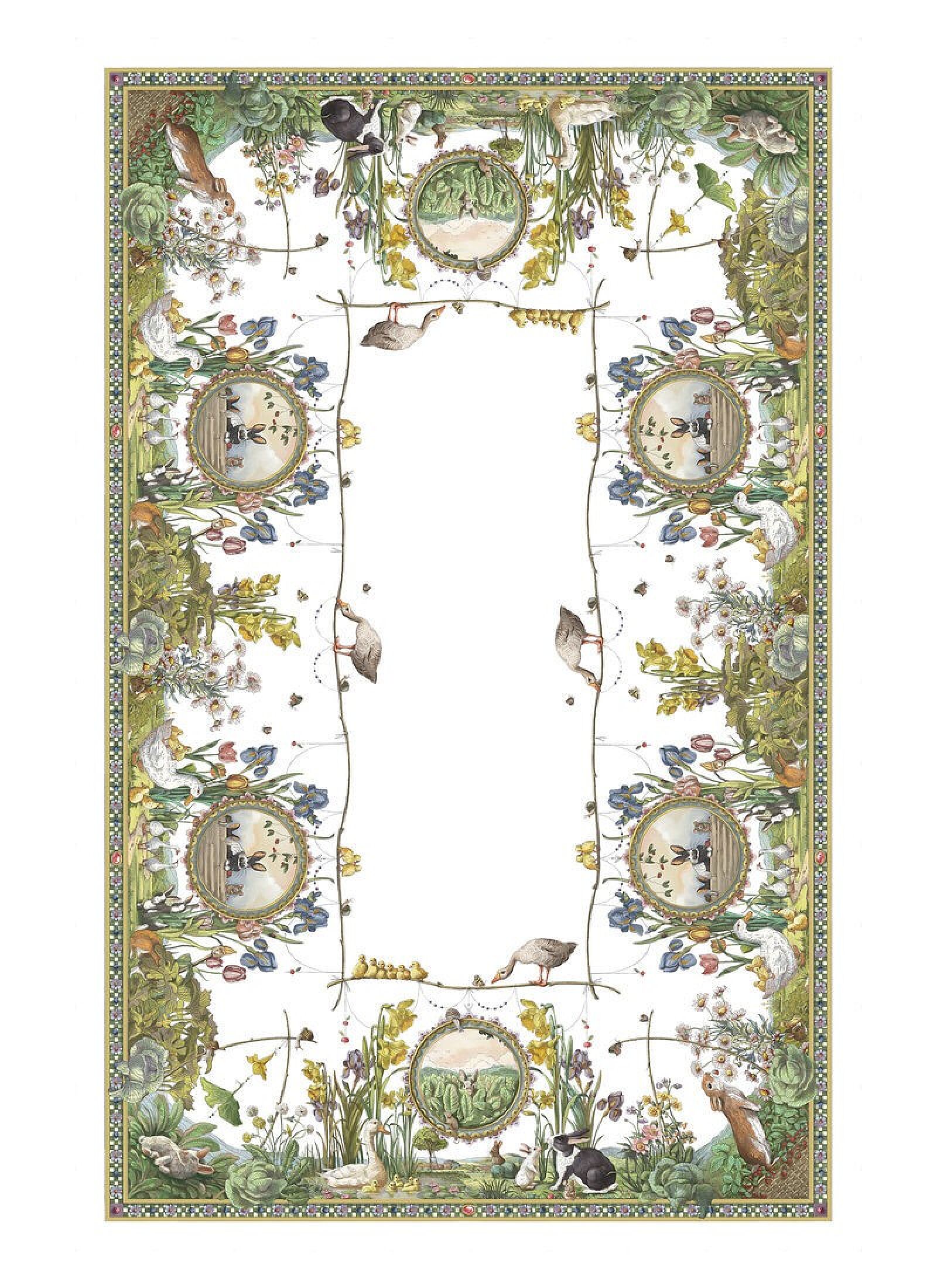 LINEN TABLECLOTH BUNNY GARDEN