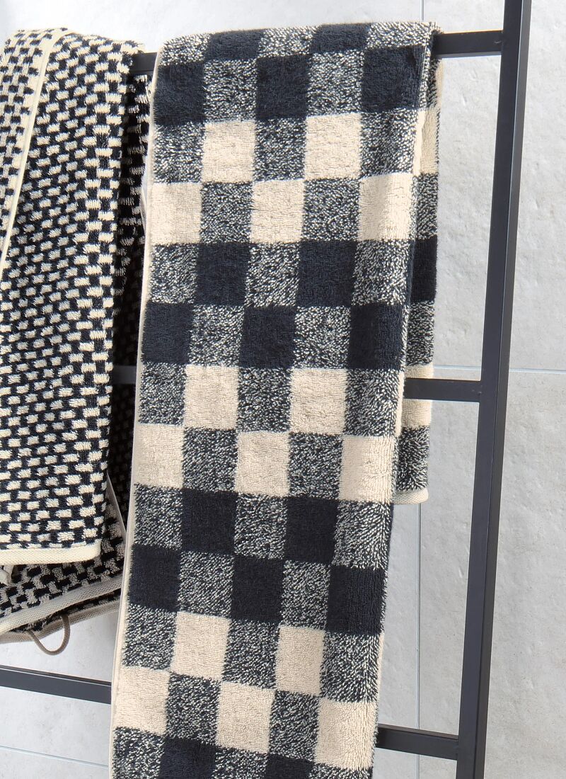 TOWEL SET CHECK BLACK
