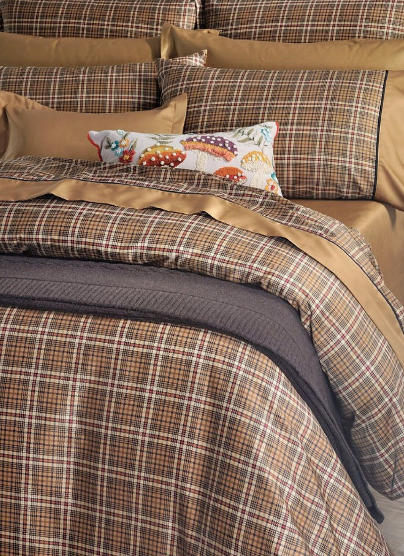 QUEEN SHEET SET GOLD CARREAUX (S848)