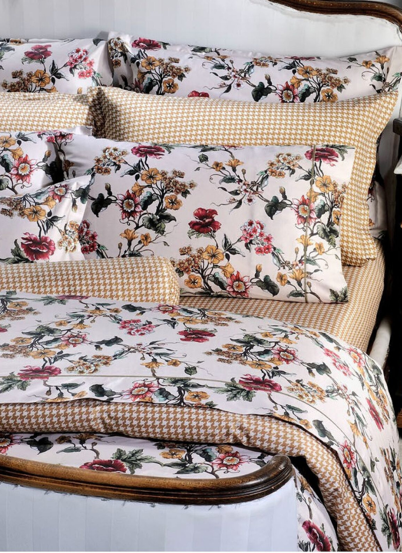 QUEEN SHEET SET BEIGE FLOWER (S868)