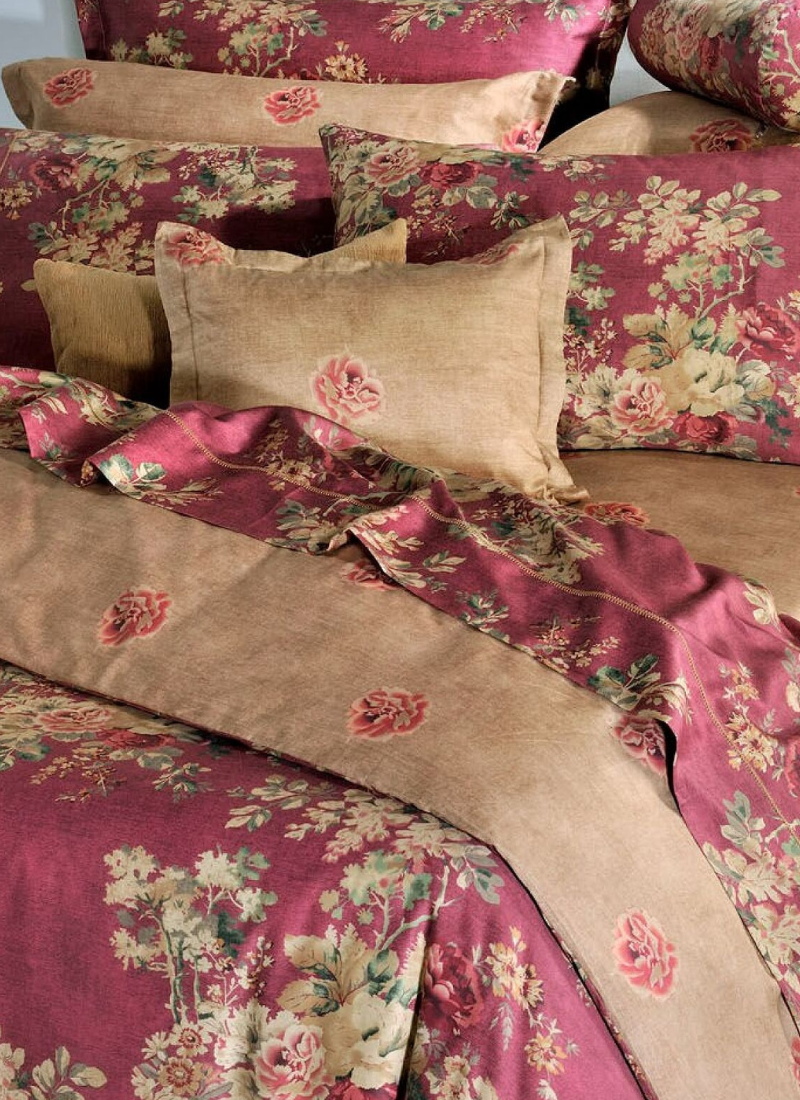 DOUBLE QUILT SET ENGLISH FLOWER RED (S886)