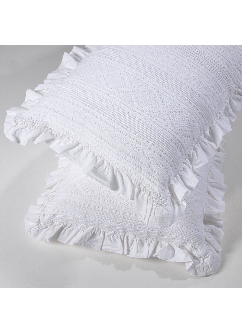 SINGLE KNITTED BLANKET APT-454 WITH FRILLS WHITE