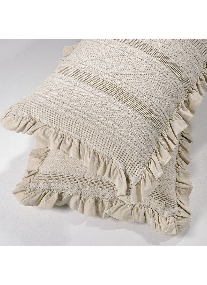 SINGLE KNITTED BLANKET APT-454 WITH FRILLS BEIGE
