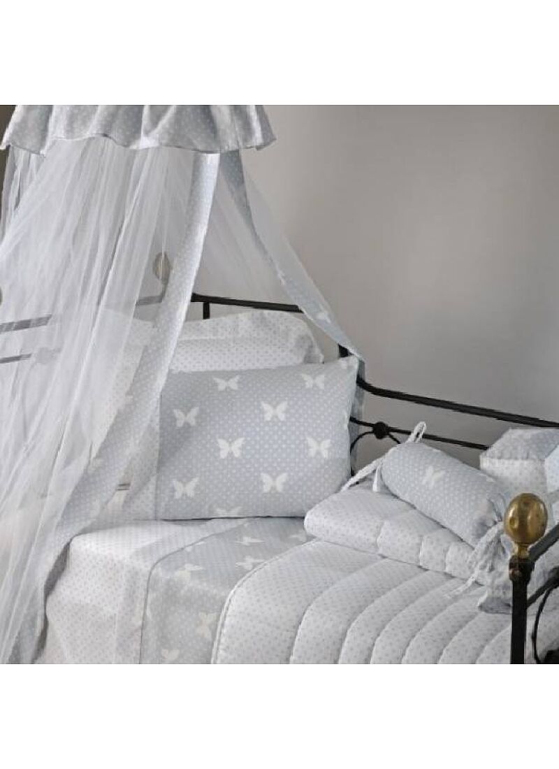 CRADLE SHEETS SET GREY DOTS WITH BUTTERFLIES (BS686)