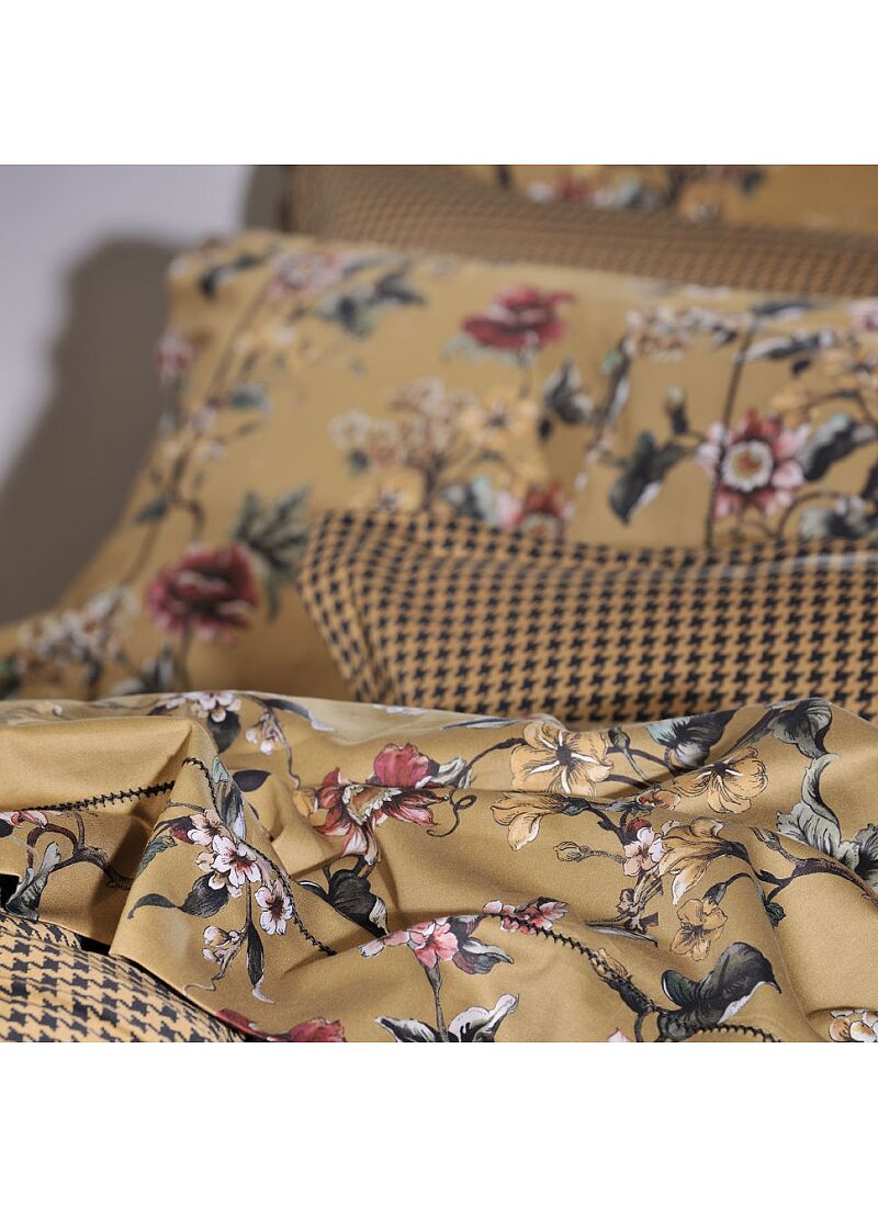 SINGLE SHEET SET SATEEN GOLD FLOWER S826