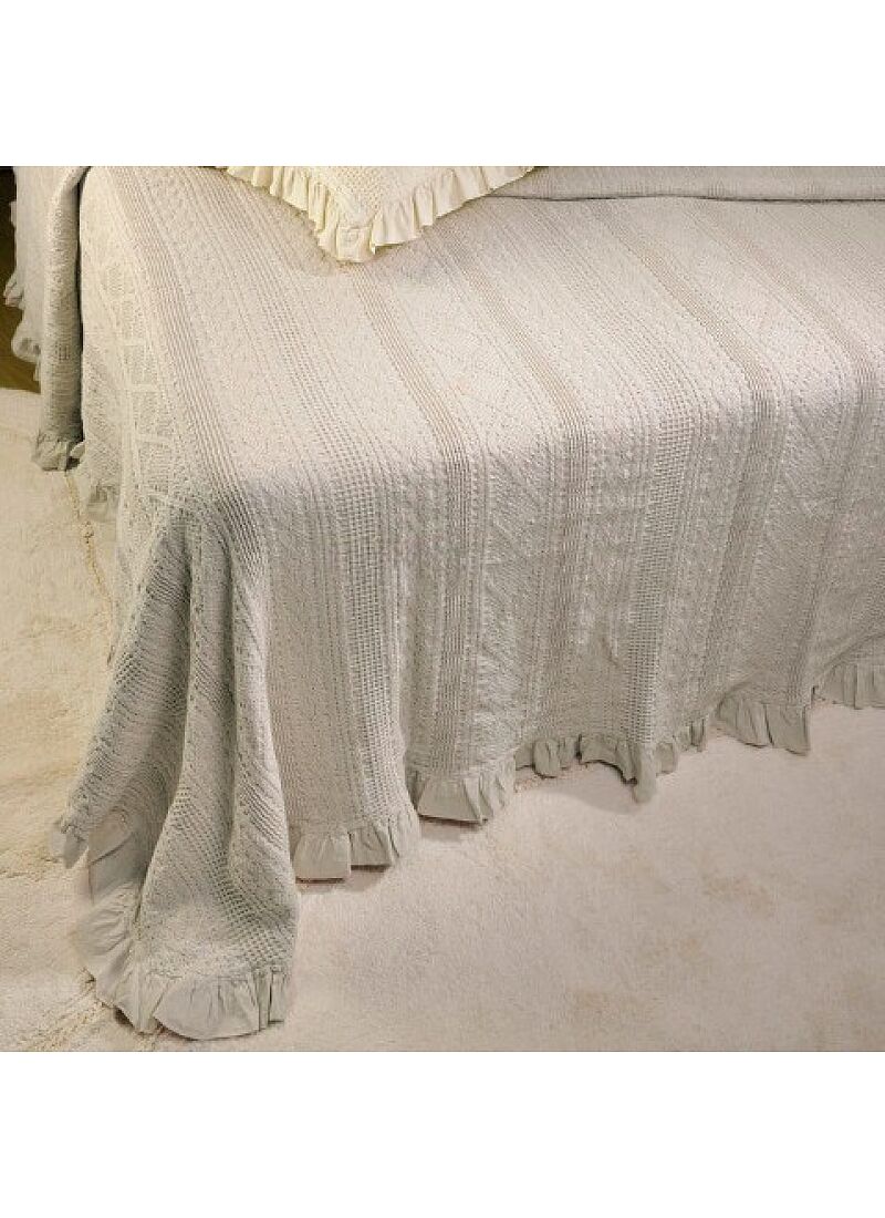 SINGLE KNITTED BLANKET APT-454 WITH FRILLS BEIGE