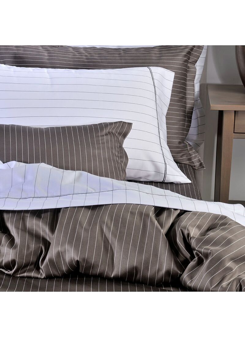 SINGLE DUVET COVER SET PIN STRIPE D.GREY (S884)