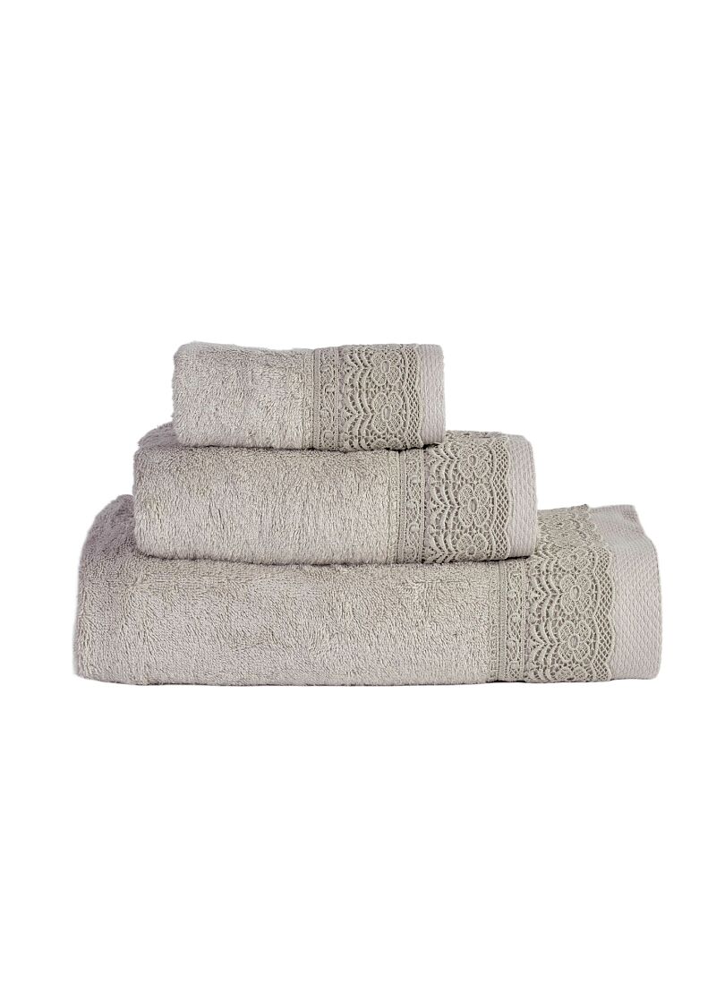 3 PC TOWEL SET LACE GREY