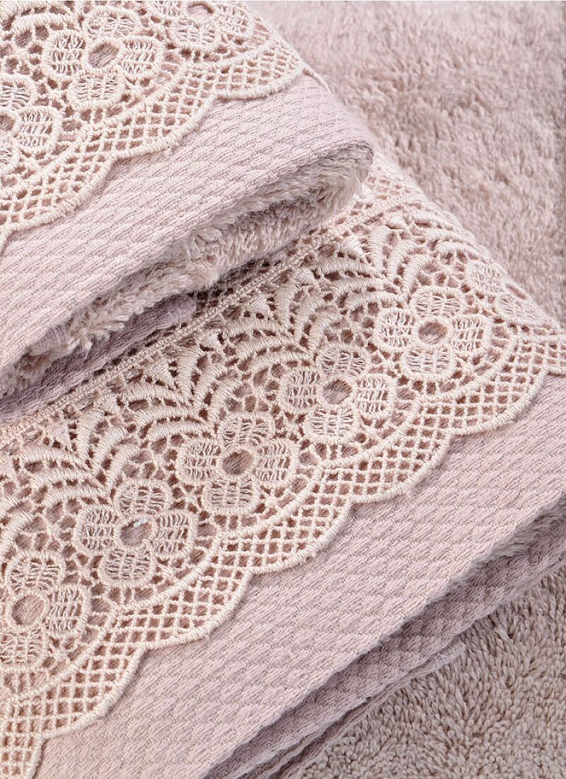 3 PC TOWEL SET LACE DARK PINK