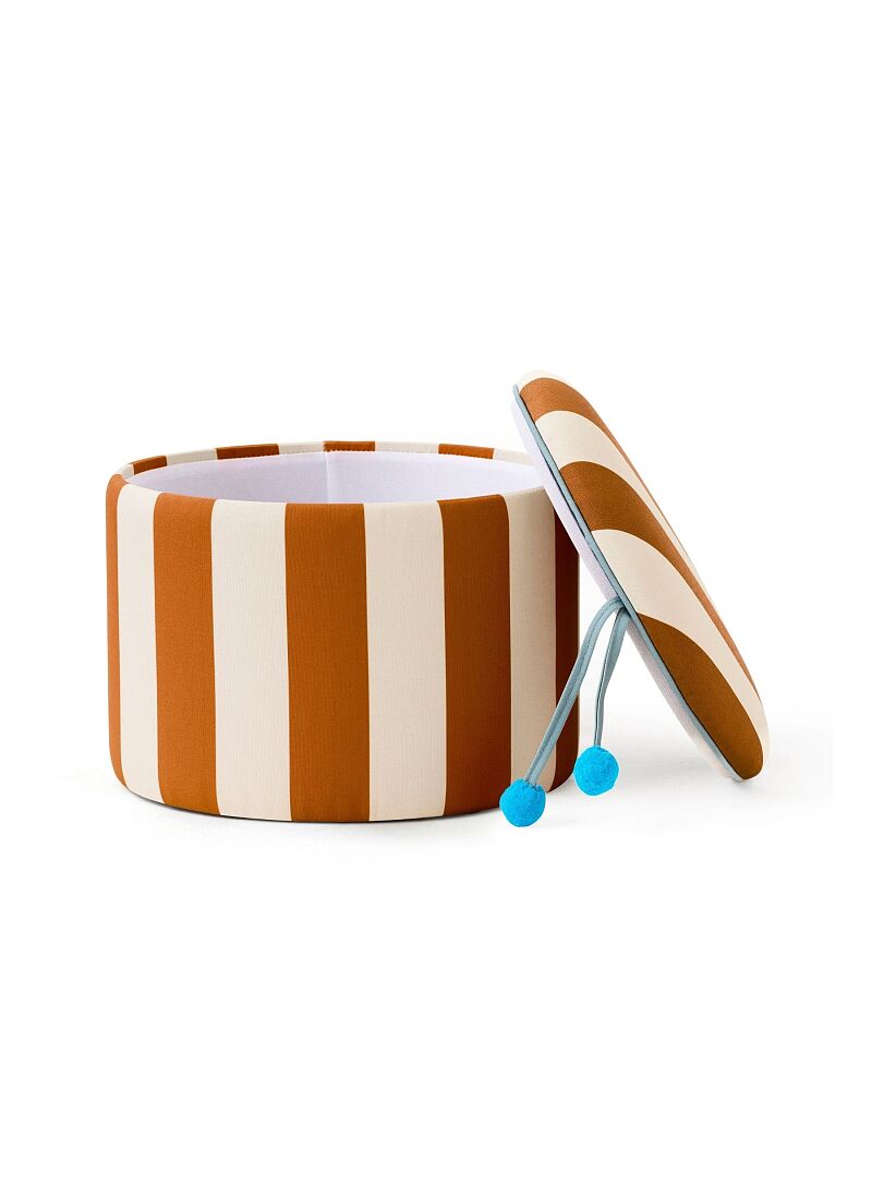 STOOL WITH STORAGE SPACE BROWN STRIPED